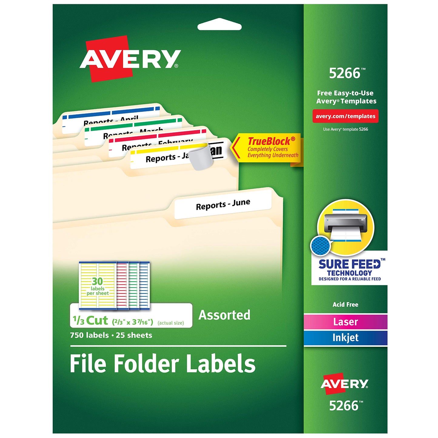 Permanent TrueBlock File Folder Labels with Sure Feed