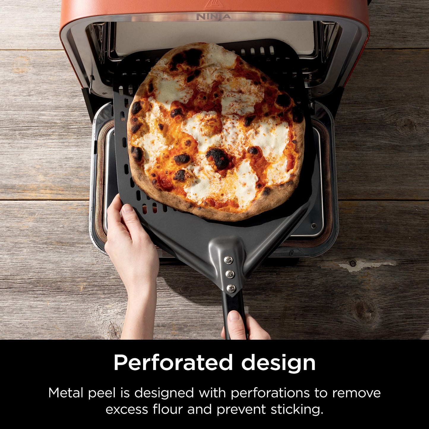 Ninja XSKOPPL Perforated Pizza Peel, Compatible Woodfire Outdoor Oven (OO100 Series), Hanging Drawstring, Aluminum, Grey/Black, 19.5'' x 16.5'' x15