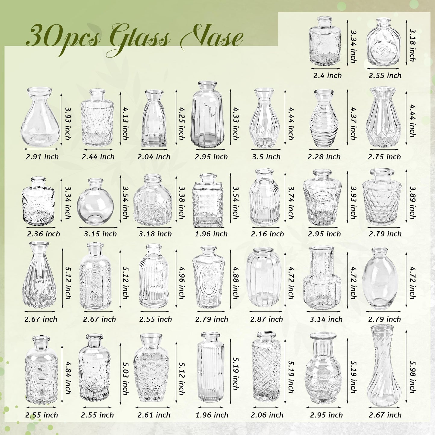 Der Rose 30PCS Small Bud Vases Bulk, 3"–5" Clear Glass Flower Vases for Wedding Home Dining Table Centerpieces Decor