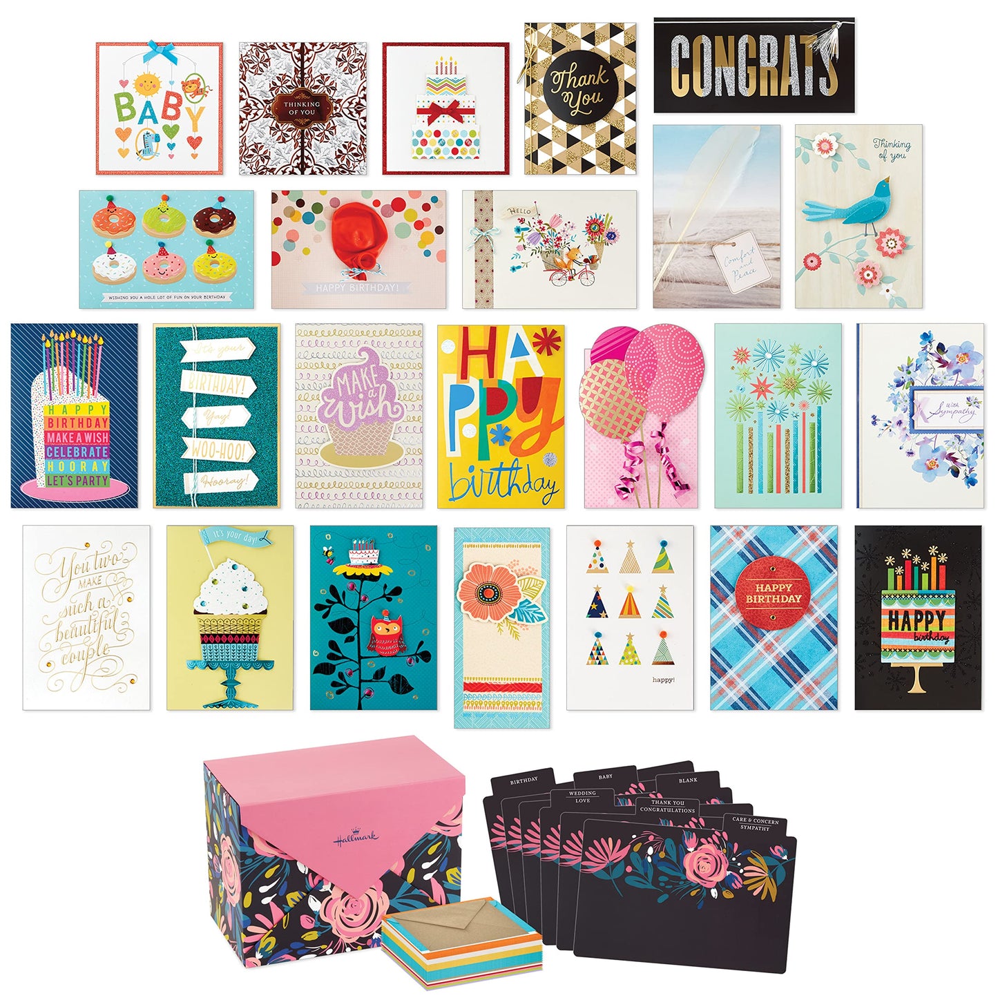 Hallmark Pack of 24 Handmade Assorted Boxed Greeting Cards, Modern Floral—Birthday Cards, Baby Shower Cards, Wedding Cards, Sympathy Cards, Thinking of You Cards, Thank You Cards