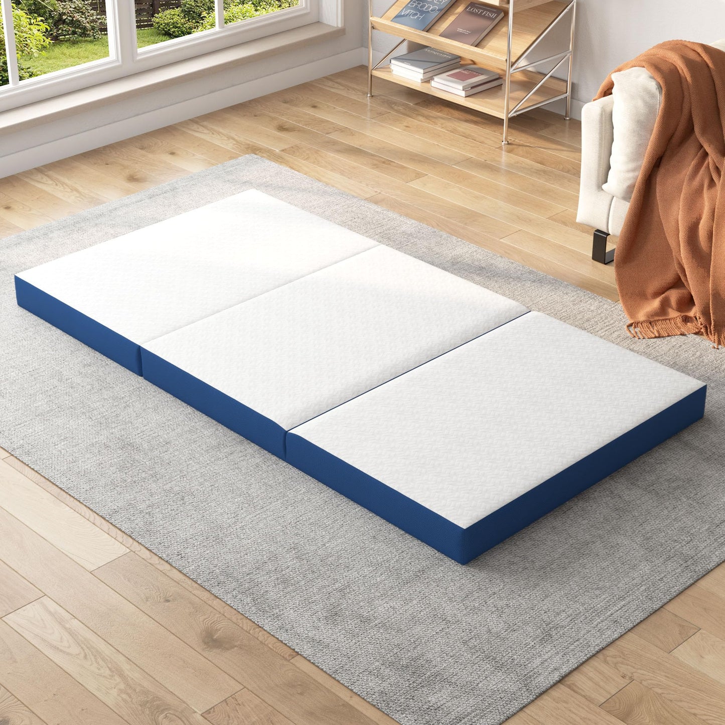 DlandHome Portable Tri-Fold Memory Foam Mattress,Floor Mattress,Foldable Mat,Folding Mat for Travel & Camping & Yoga,Cover Washable (Twin, 3 Inch)