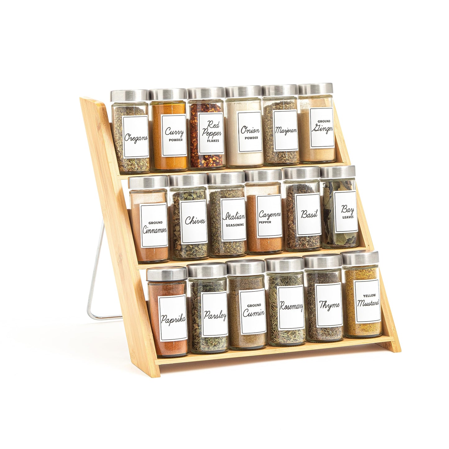 Orii 18 Jar Bamboo Compact Spice Organizer for Countertop and Kitchen Drawer, Filled with Spices