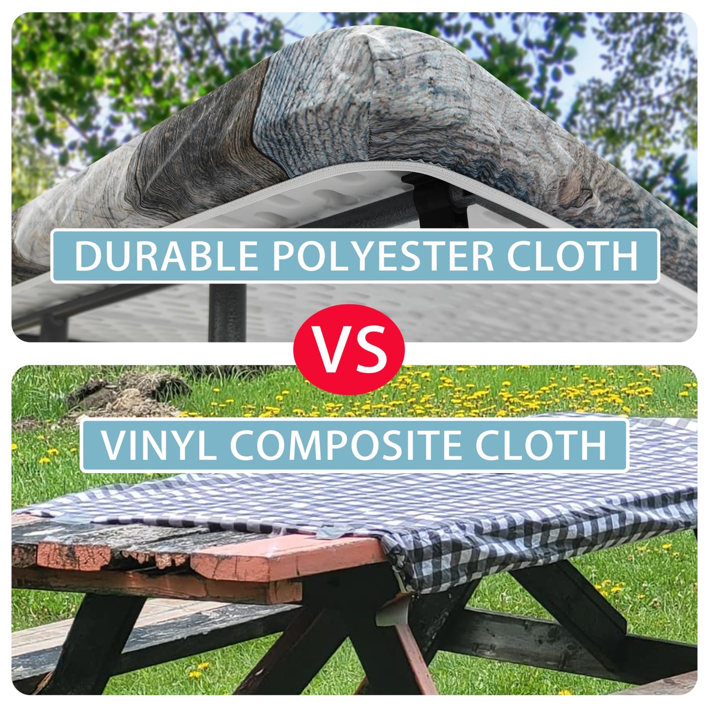 Picnic Table Cover with Bench Covers Farmhouse Outdoor Picnic Table Covers with Elastic Waterproof Tablecloths for Rectangle Picnic Tables for Camping Party Travel
