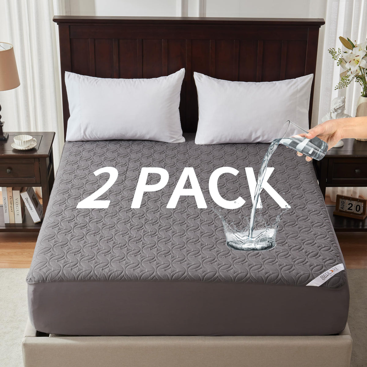 Waterproof Mattress Protector King Size, Mattress Pad with Deep Pocket Fitted Up to 6-21 inches, Soft & Breathable Dirt-Proof Bed Mattress Cover Washable for Home, Bedroom (Gray, 2 Pack)