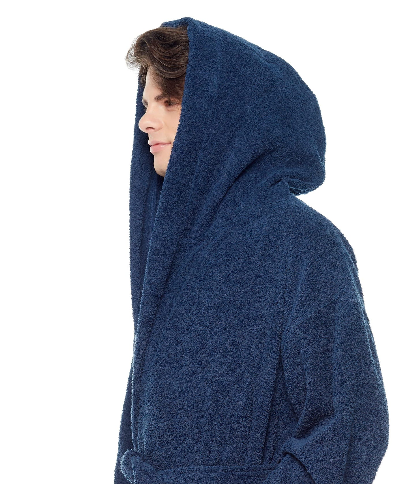 Arus Men's Hooded Classic Bathrobe Turkish Cotton Robe with Full Length Options (XXL,N.Blue)