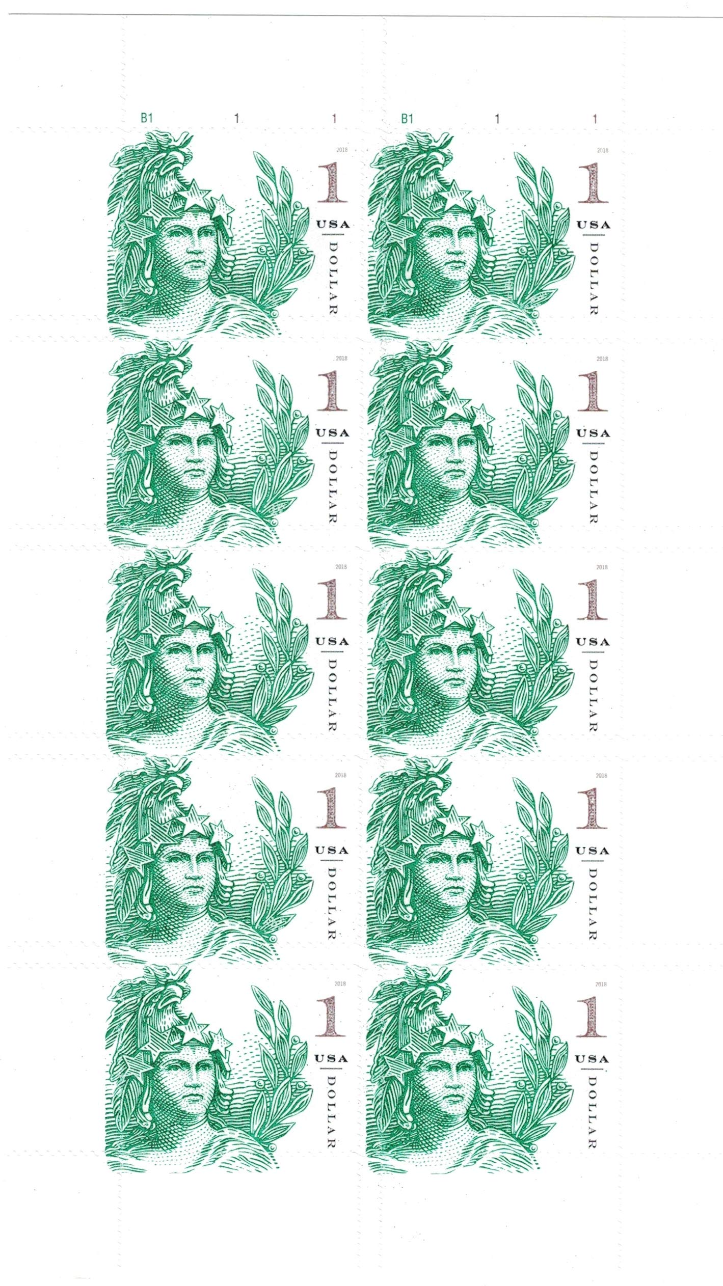 USPS Statue of Freedom (dollars)1 Stamp - Sheet of 10
