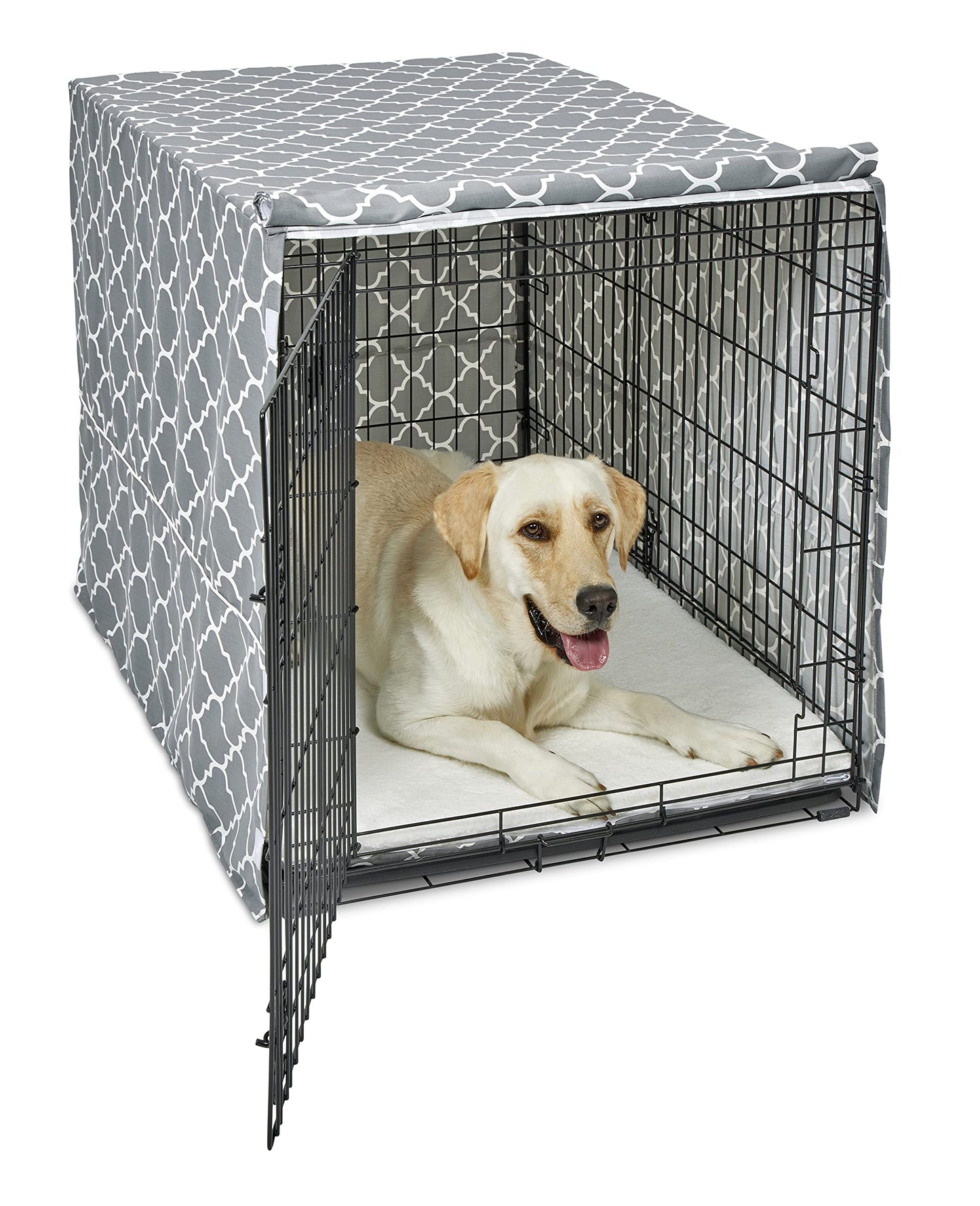 New World Dog Crate Cover Featuring Teflon Fabric Protector, Dog Crate Cover Fits All New World and Midwest Homes for Pets 106.68cm Long Dog Crates, Light Gray Designer Pattern, BCVR-42GYT