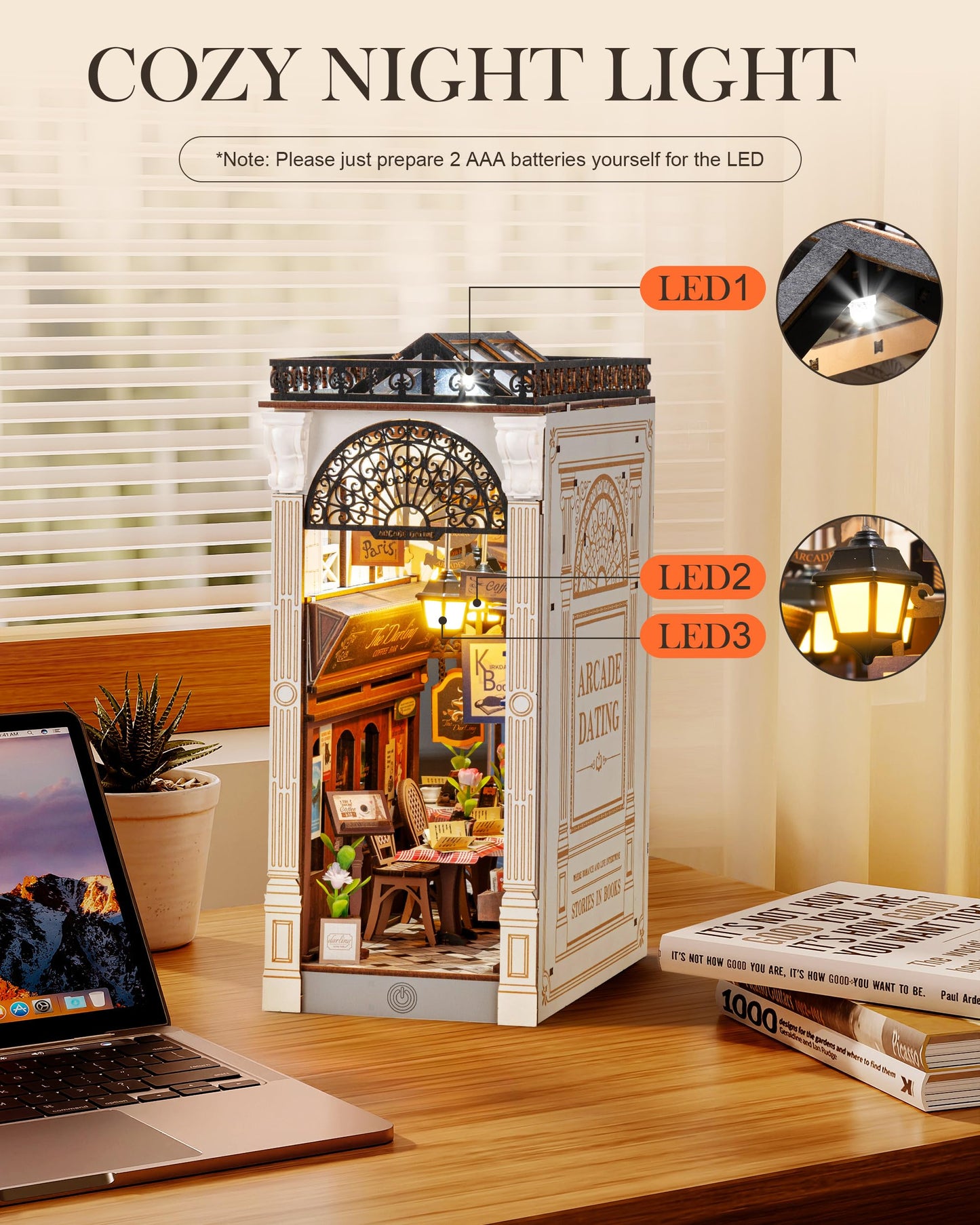 Rolife DIY Book Nook Kit for Adults European Arcade Street Scene, Miniature House Kits 3D Wooden Puzzle Booknook with LED Lighting, Home Decor Craft Creative Gift for Mom Dad Teens