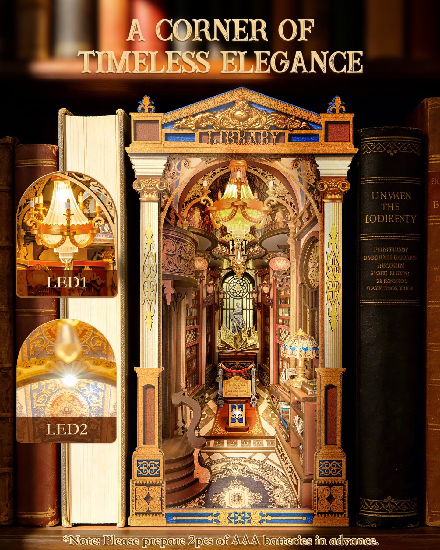 Rolife Book Nook Kits Library of Wonders 3D Puzzle, 10.4" Decorative Bookends Baroque-Style Booknook Bookshelf Insert Decor, Unique Gift for Adult Crafters Book Lovers