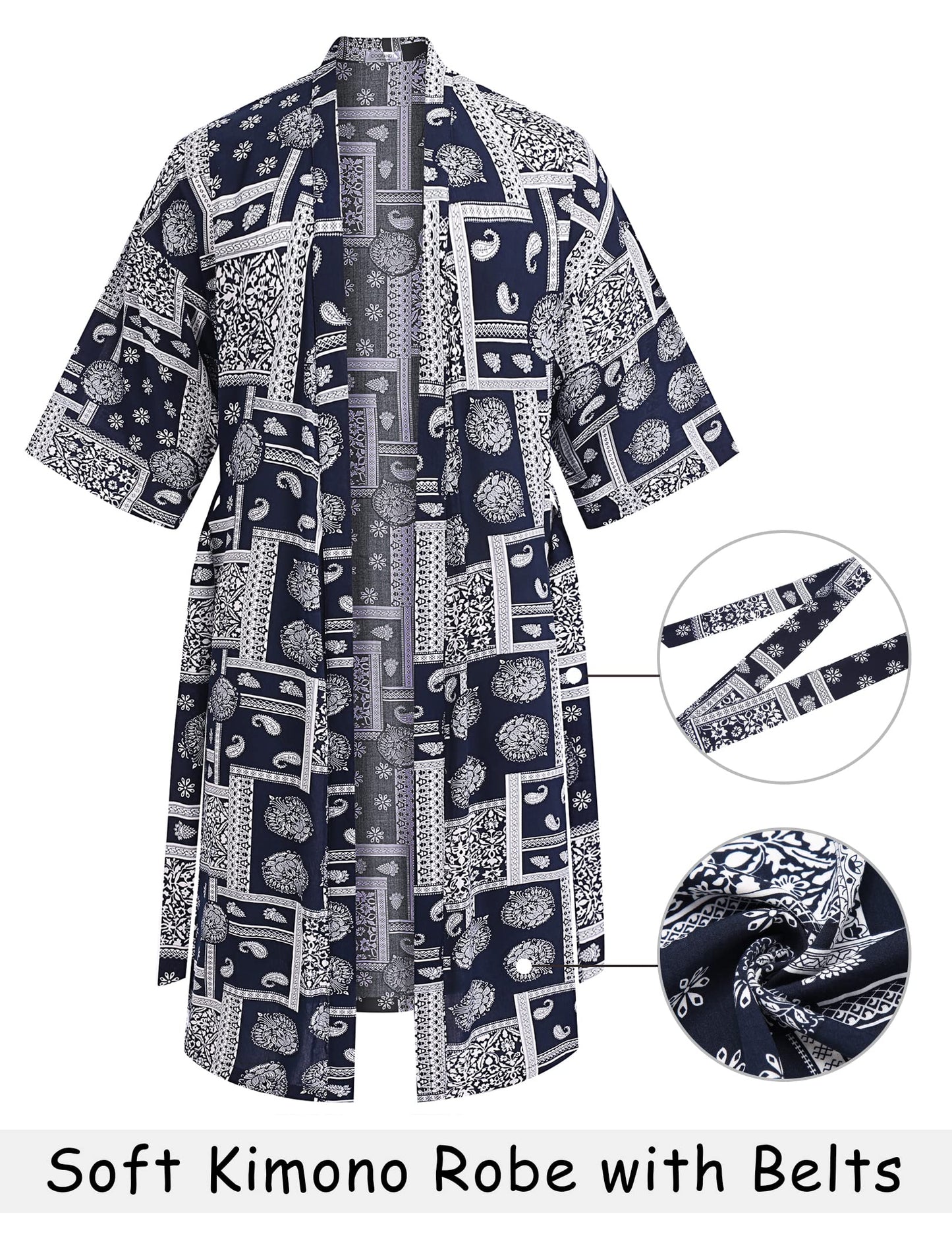 COOFANDY Men's Lightweight Kimono Robe Japanese Bathrobes Open Front Long Cardigan Cloak with Belt