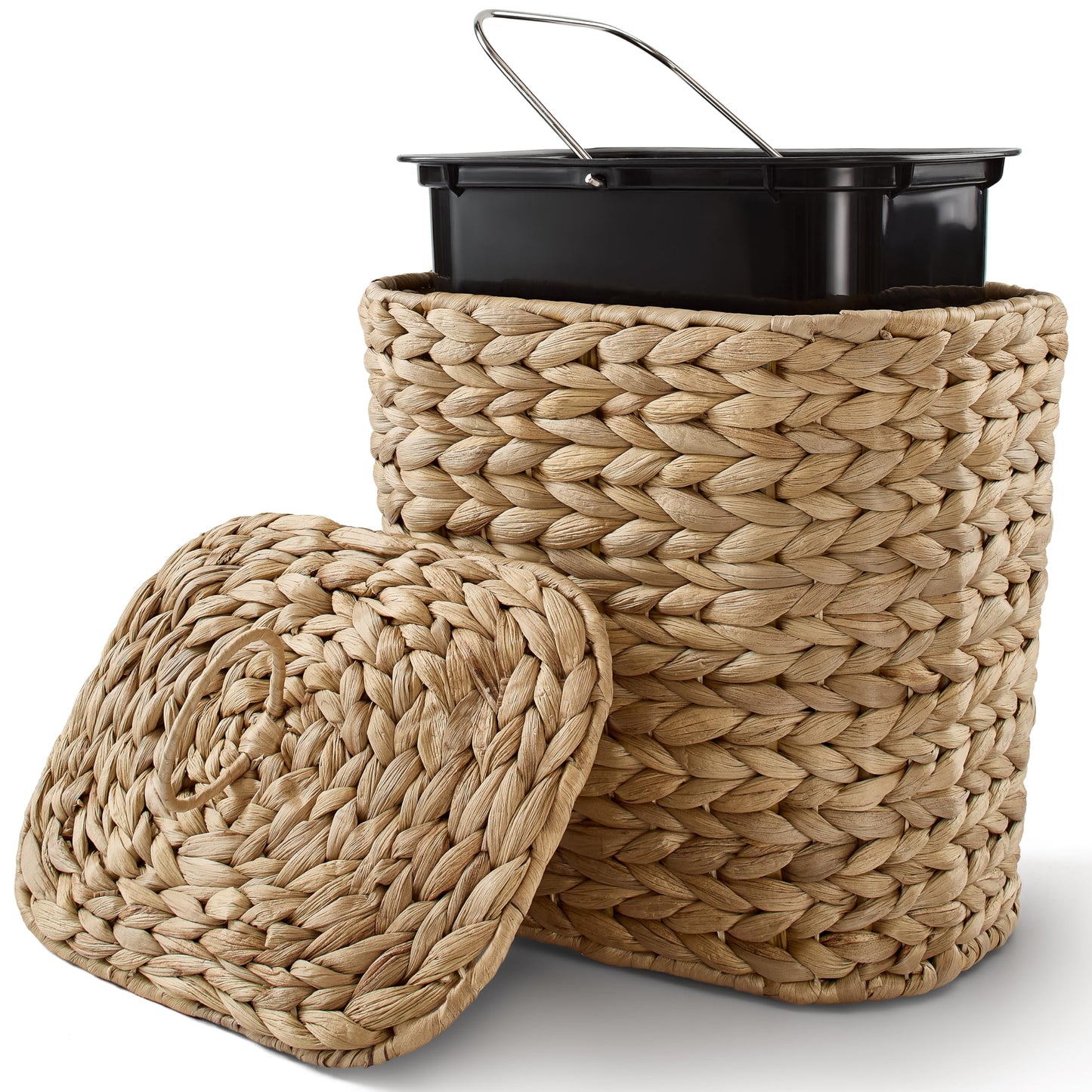 Tidita 5 Liters Wicker Waste Basket with Lid - Large Wicker Trash Can for Office - Waste Basket for Bedroom, Bathroom, Kitchen, Living Room - Boho Handwoven Trash Cans for Garbage