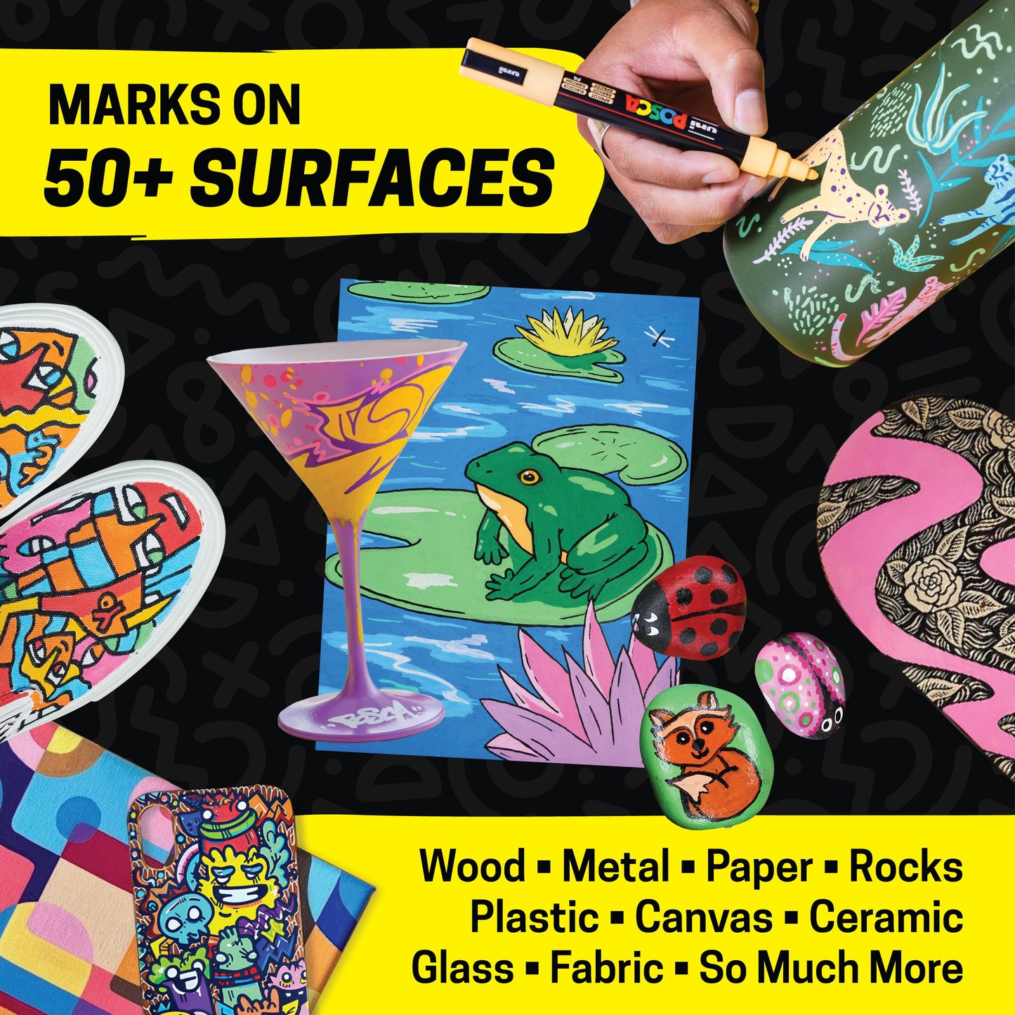 Posca Full Set of 8 Acrylic Paint Pens with Reversible Fine Point Pen Tips, Posca Pens are Acrylic Paint Markers for Rock Painting, Fabric, Glass Paint, Metal Paint, and Graffiti