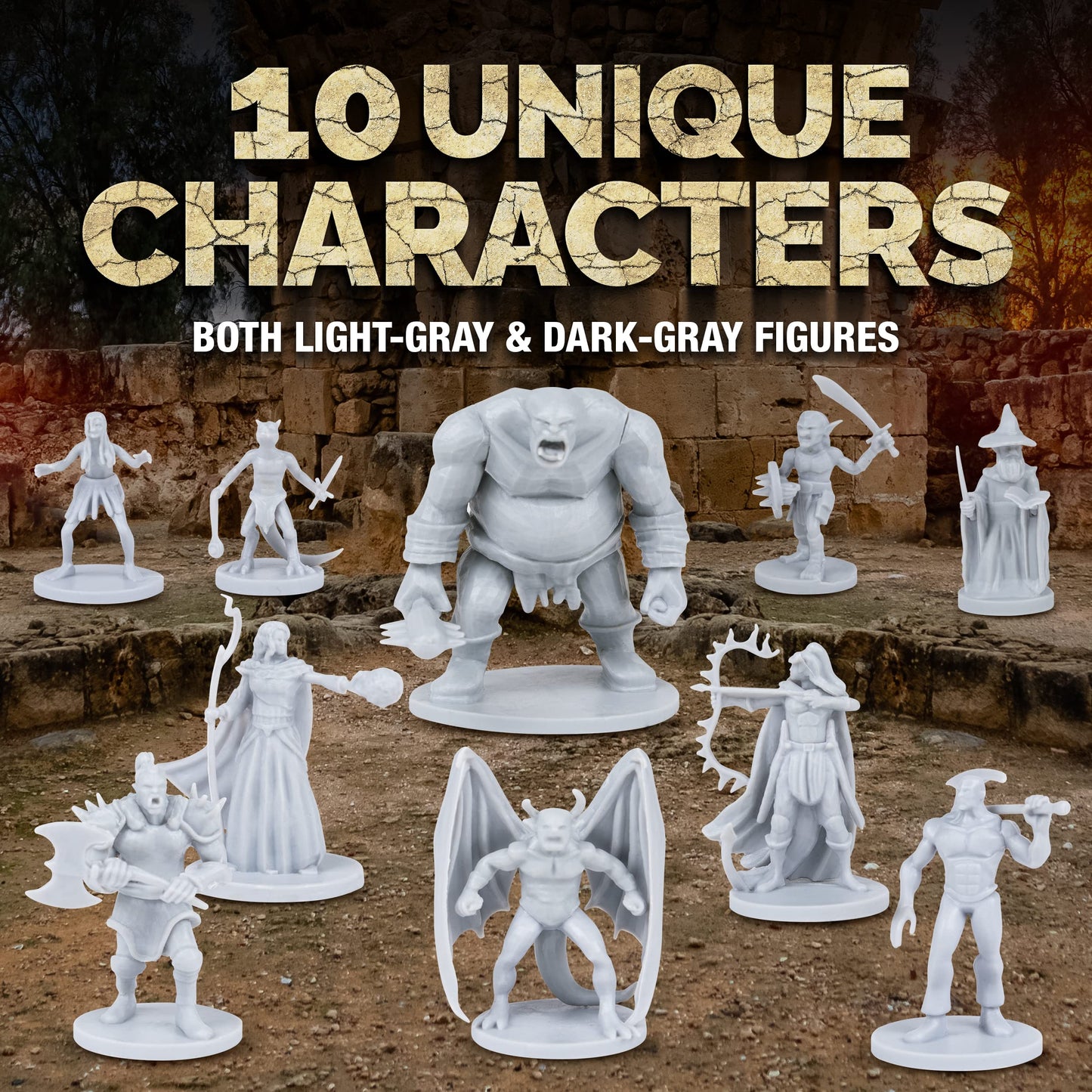 38 Miniatures Fantasy Tabletop RPG Figures for Dungeons and Dragons, Pathfinder Roleplaying Games. 28MM Scaled Miniatures, 10 Unique Designs, Bulk Unpainted, Great for D&D/DND