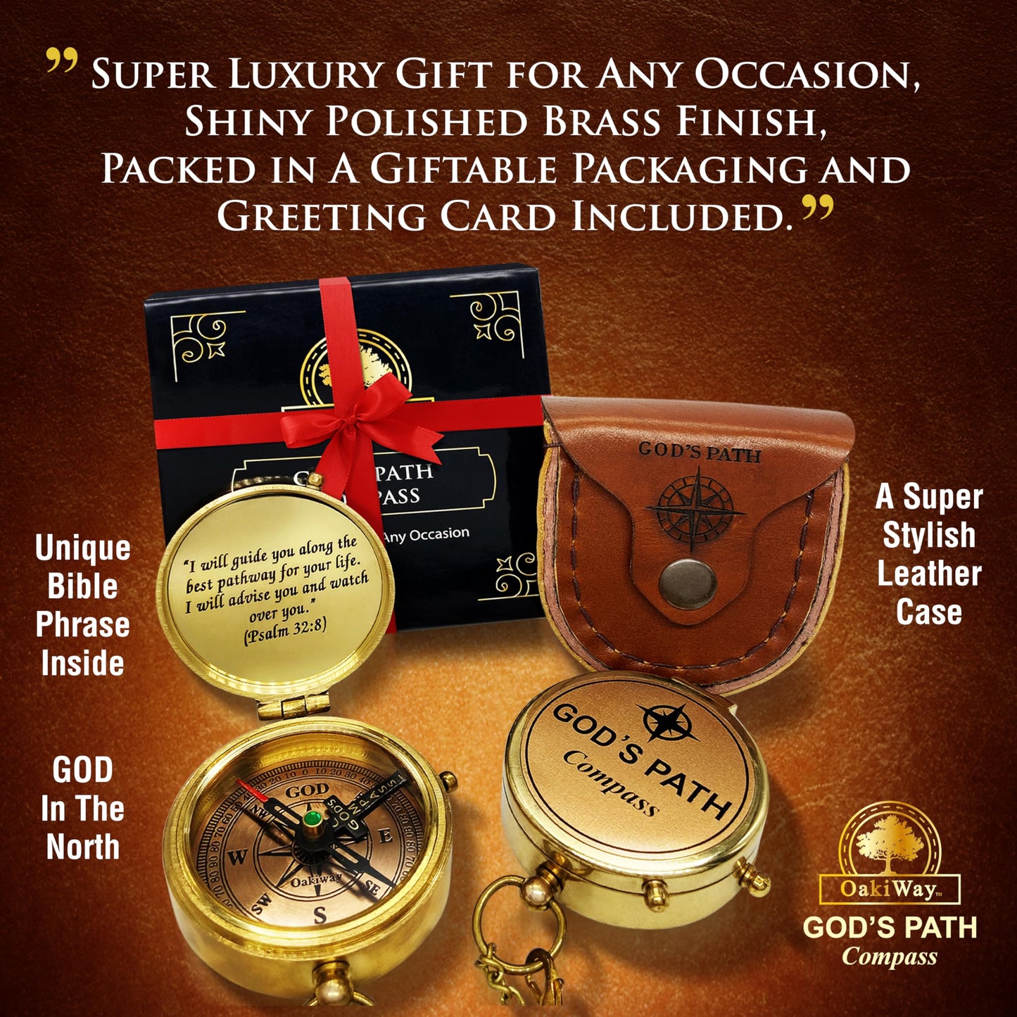 God's Path Compass - Religious Gifts for Men, Baptism Gift for Teenage Boys, Christian, Catholic, Communion, Confirmation, Graduation, Sentimental & Inspirational Present - Greeting Card Included