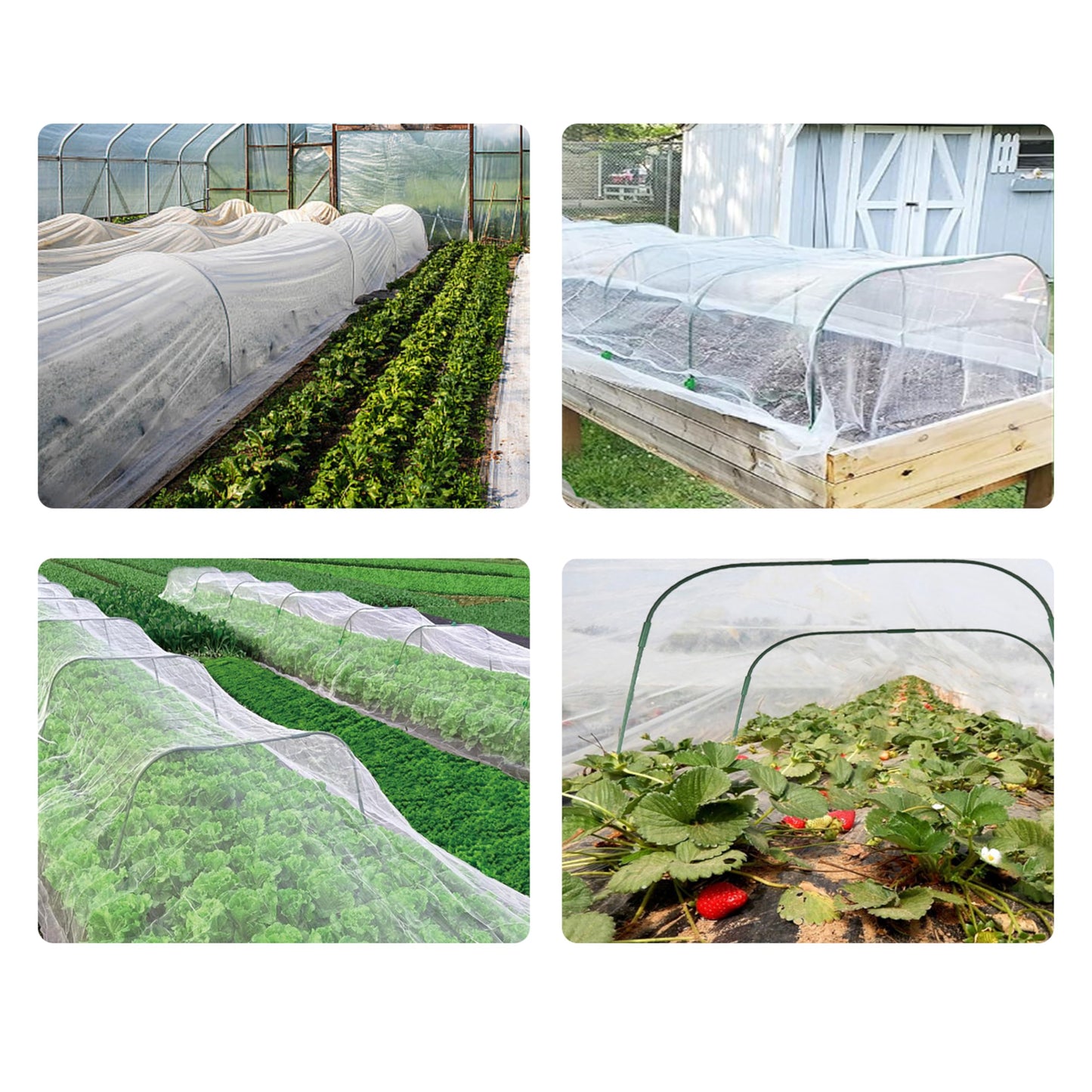 10x25ft Garden Mesh Netting Kit,Ultra Fine Netting with 6 Sets Fiberglass Garden Hoops for Raised Beds Vegetable Plants Strawberry Fruits Greenhouse Row Cover Birds Animals Barrier Protection Net