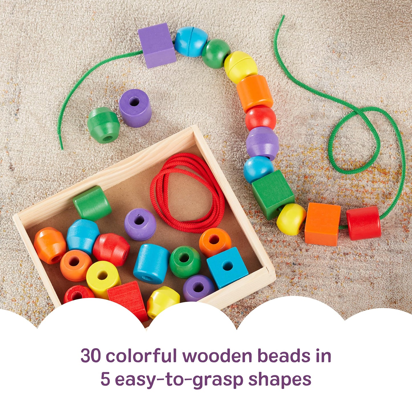 Melissa & Doug Primary Lacing Beads - Educational Toy with 30 Wooden Beads and 2 LacesFor Toddlers, Fine Motor Skills Lacing Toys for Toddlers and Kids Ages 3+