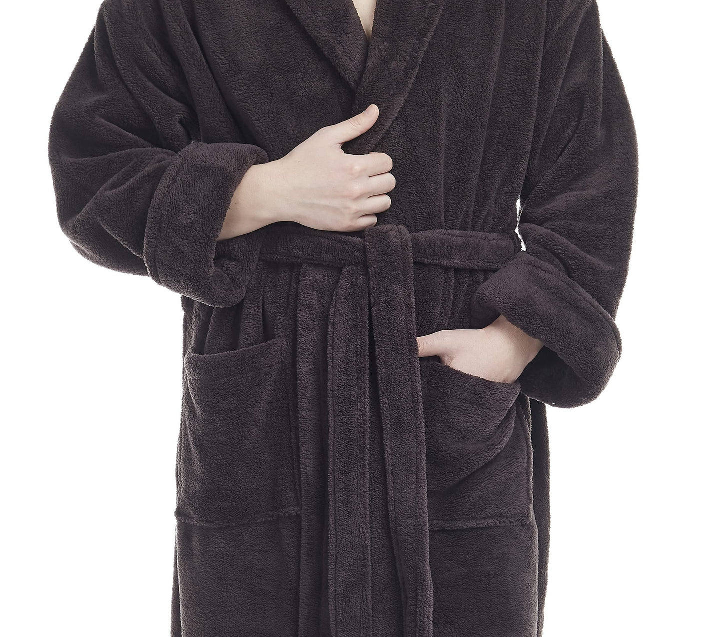 Arus Men's Fleece Robe, Long Shawl Turkish Bathrobe, Charcoal, L/XL