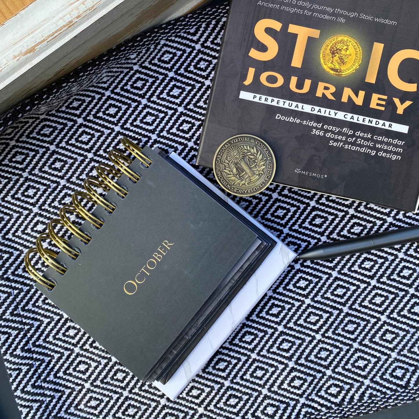 MESMOS 366 Daily Stoic Calendar for Men - Inspirational Gifts with Marcus Aurelius Coin, Perpetual Desk Decor & Affirmations, Fathers Day Gift for Dad, Husband, Coworker, Office Present