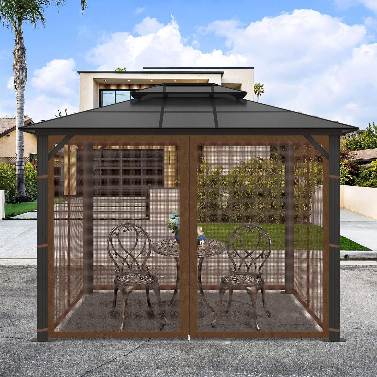Universal Mosquito Netting Gazebo Curtains, Replacement Outdoor Pergolas Mesh Netting Screen for Patio Garden Yard, 4-Panel Gazebo Screen Sidewalls with Zipper (Coffee, 10'x12')