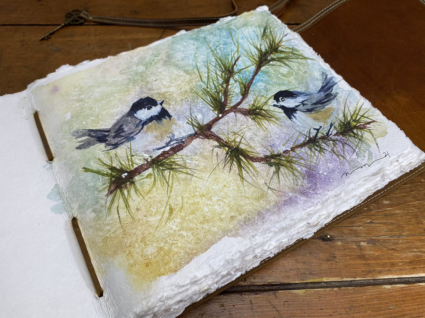 Wanderings Brown Leather Watercolour Journal - 6" x 8" (15.2 x 20.3cm) - Genuine Leather Art Journal with Handmade Deckle Edge Paper - 350 GSM Cold Press Paper
