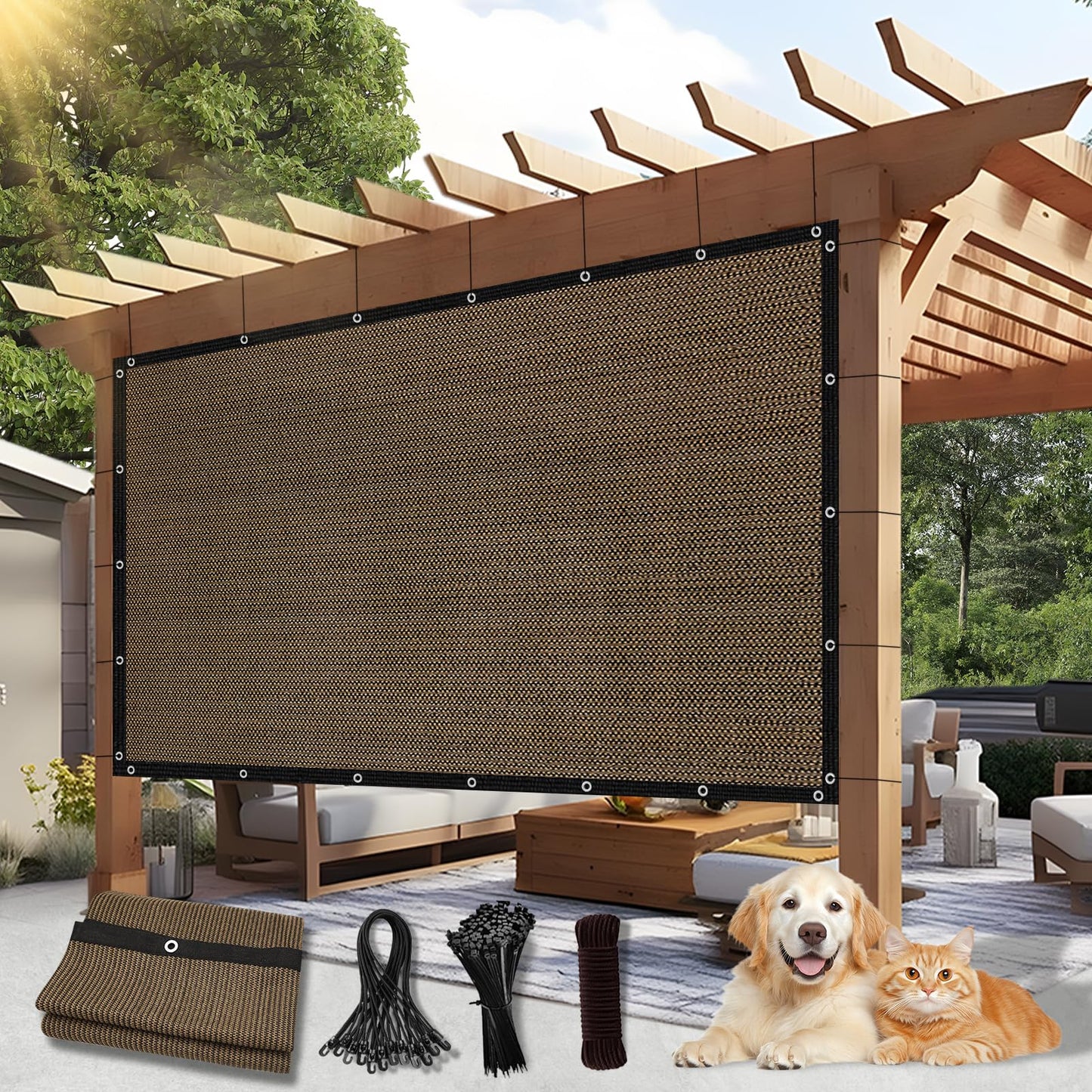 BELLE DURA 90% Outdoor Sun Shade Cloth, 6'×12' Pergola Shade Cover with Grommets, Privacy Screen Sunshades for Patio Garden Backyard Plant, Mocha