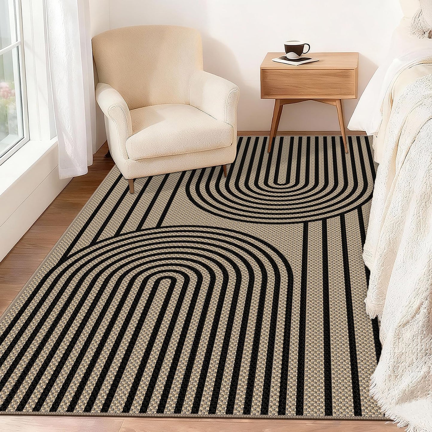 Easy Jute 3x5 Indoor Outdoor Rug, Non-Slip Absorbent Dirt Resist Front Back Door Mat, Washable Low-Profile Doormat Area Rugs for Entryway, Bedroom, Front Door, Inside Entrance, Kitchen, Black