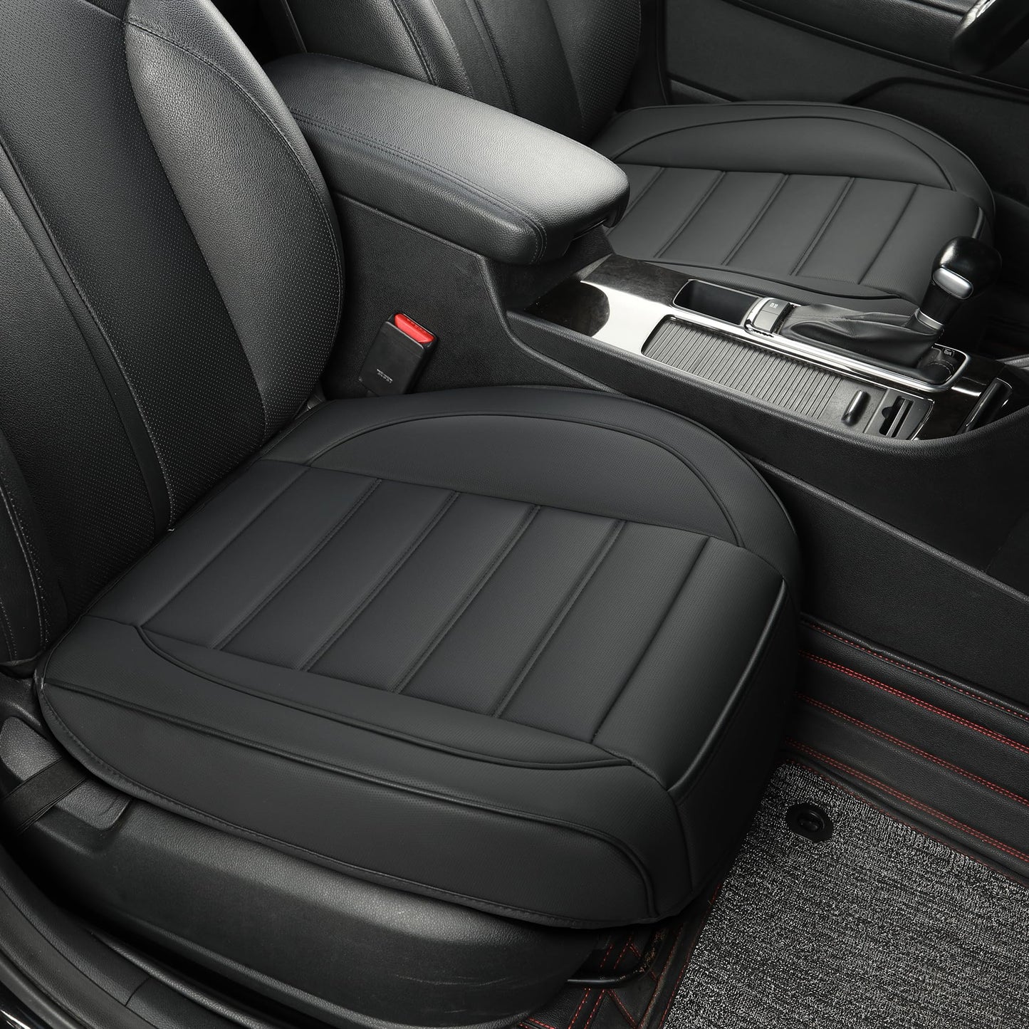 Vankerful Leather Front Car Seat Covers,Bottom Seat Covers for Cars,Driver Car Seat Cushion Cover,Waterproof,Anti-Slip,Full Wrap,for Most Vehicles,Sedan,Truck,SUV (Black, 2PCS Front, Parallel)