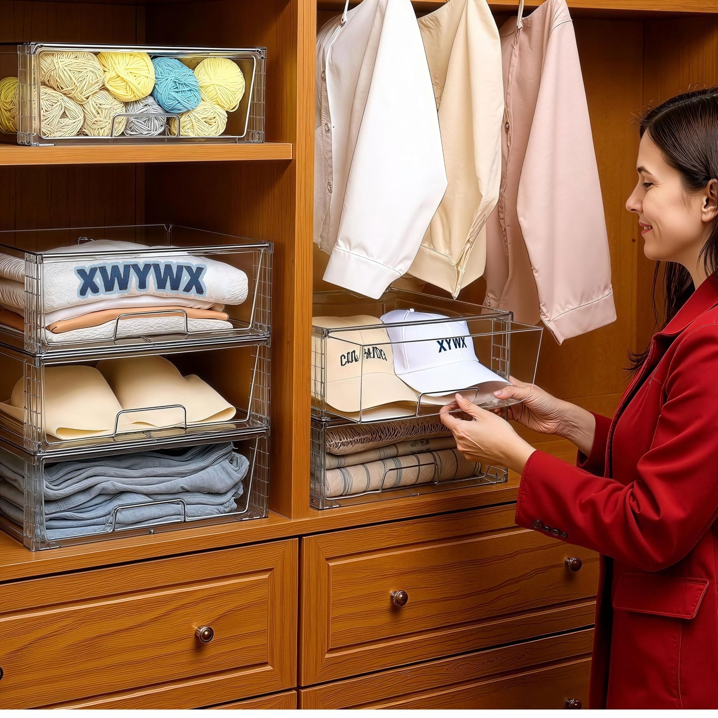 XWYWX Wide Large Stackable Storage Drawers(2 Pack),Multi-purpose Clear Plastic Organizer Bins with Handles, Easy to Assemble for Bathroom Home Closet Under Sink Kitchen Pantry Medicine Cabinet
