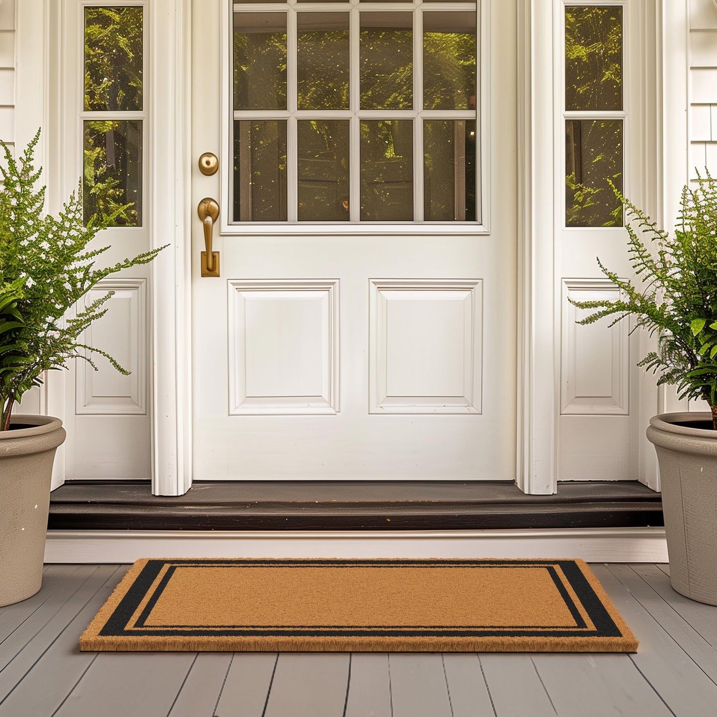 Barnyard Designs Natural Coco Coir Heavy Duty Backing Doormat - Large Cute Non-Slip Front Door Welcome Mat for Outside Entrance or Porch Entry, Brown (61 x 91cm, Border)