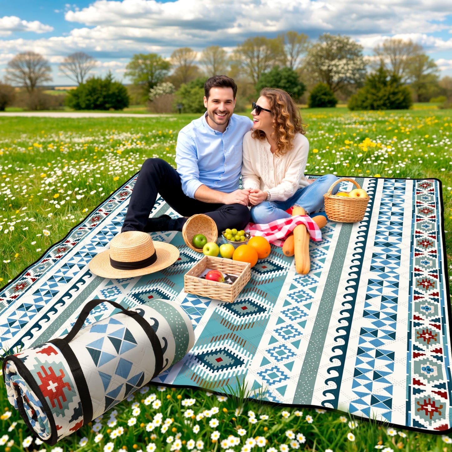 SAMSIER Large Outdoor Picnic Blankets Waterproof Foldable, Beach Blanket Sandproof Portable, Picnic Mat Washable (Thickened, 80"×80")