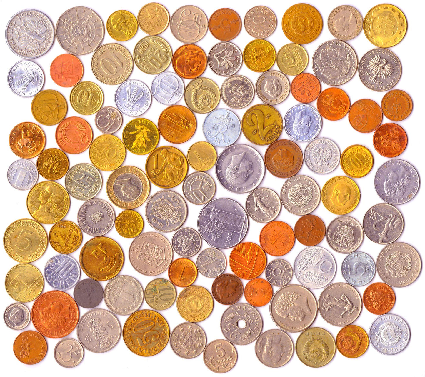 100 Different Coins from Many Countries Around The World Including A Coin Bag, Small Purse!
