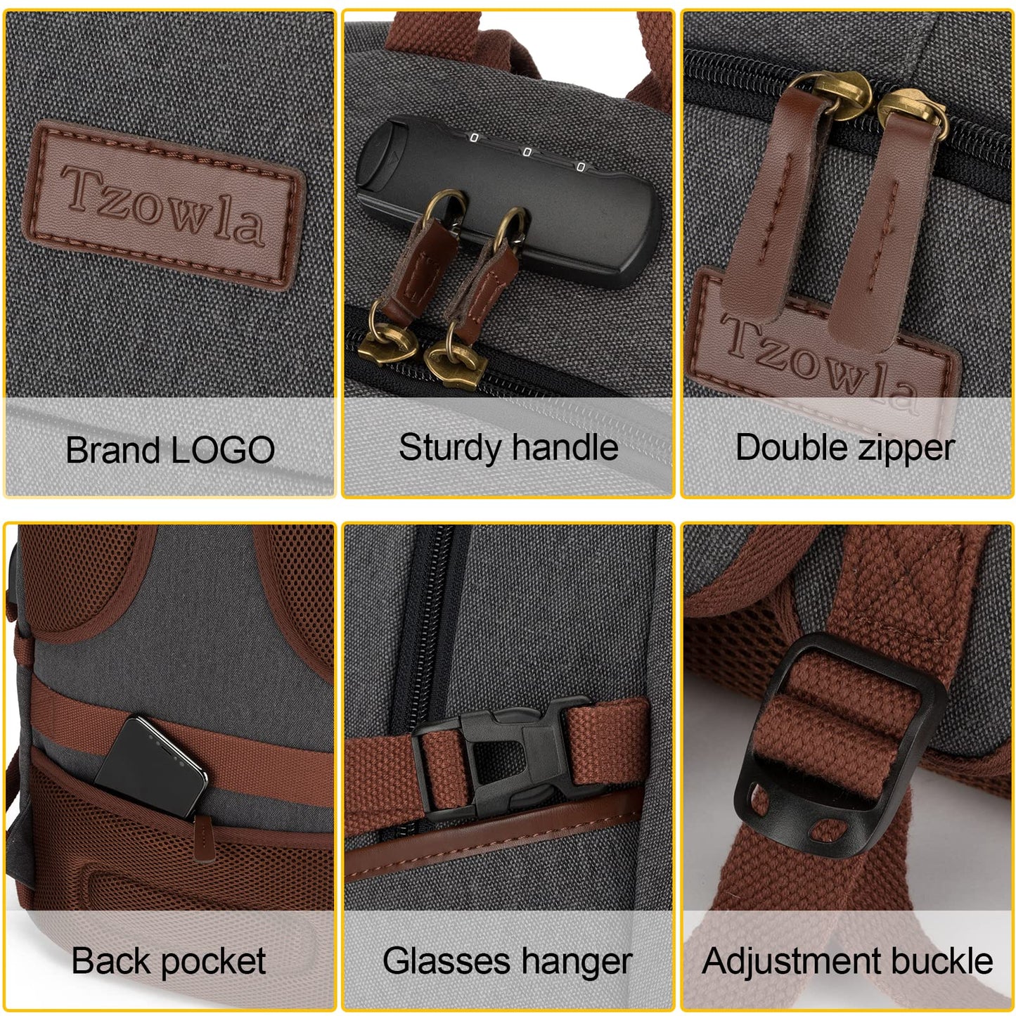 Tzowla Canvas Laptop Backpack Men,Bag for Women,Anti-Theft Rucksack Fits 15.6 Inch Laptop,School Work Travel College Backpack,Bookbag with USB Charging Port and Lock,Dark Grey