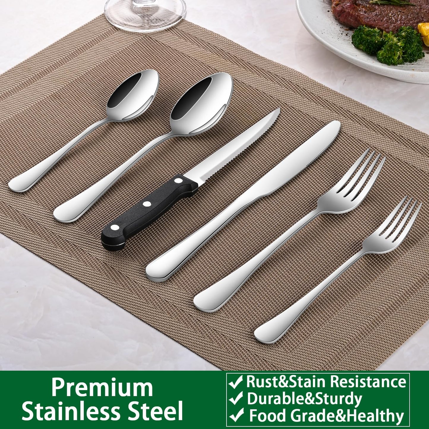 49 Pieces Silverware Sets with Organizer and Steak Knives,Stainless Steel Flatware Sets Service for 8 Person for Home Kitchen,Tableware Cutlery Sets,Includes Knife Spoon and Forks Sets