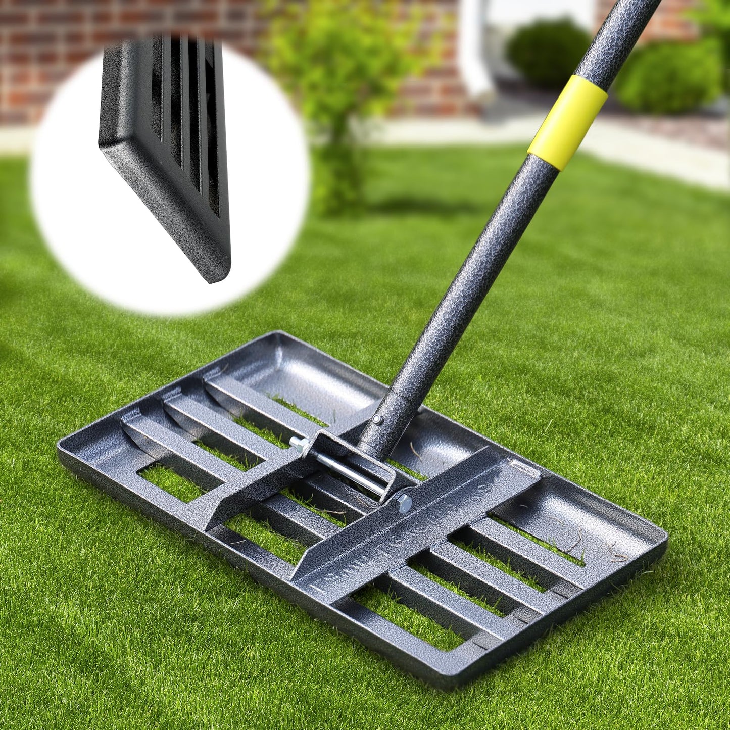Lawn Leveling Rake: Anti Flipping 17" x 10" Stainless Steel Lawn Ground Leveler for Soil, Heavy Duty Grass Top Soil Dressing Leveling Rake, Home Lawn,Golf Field,Yard Landscaping Tool, 5ft Long Handle