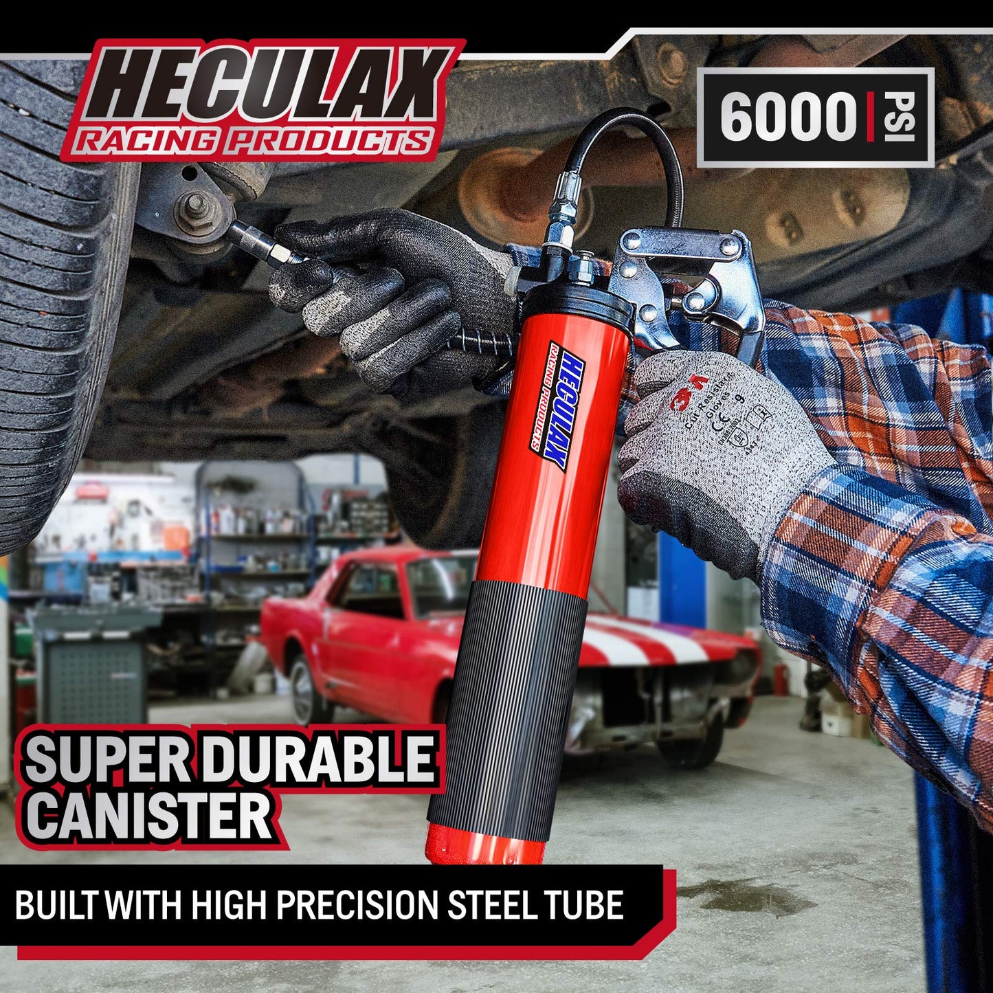 Heavy Duty Pistol Grip Grease Gun with Nozzle - 18 inch Heavy Duty Reinforced Flex Hose