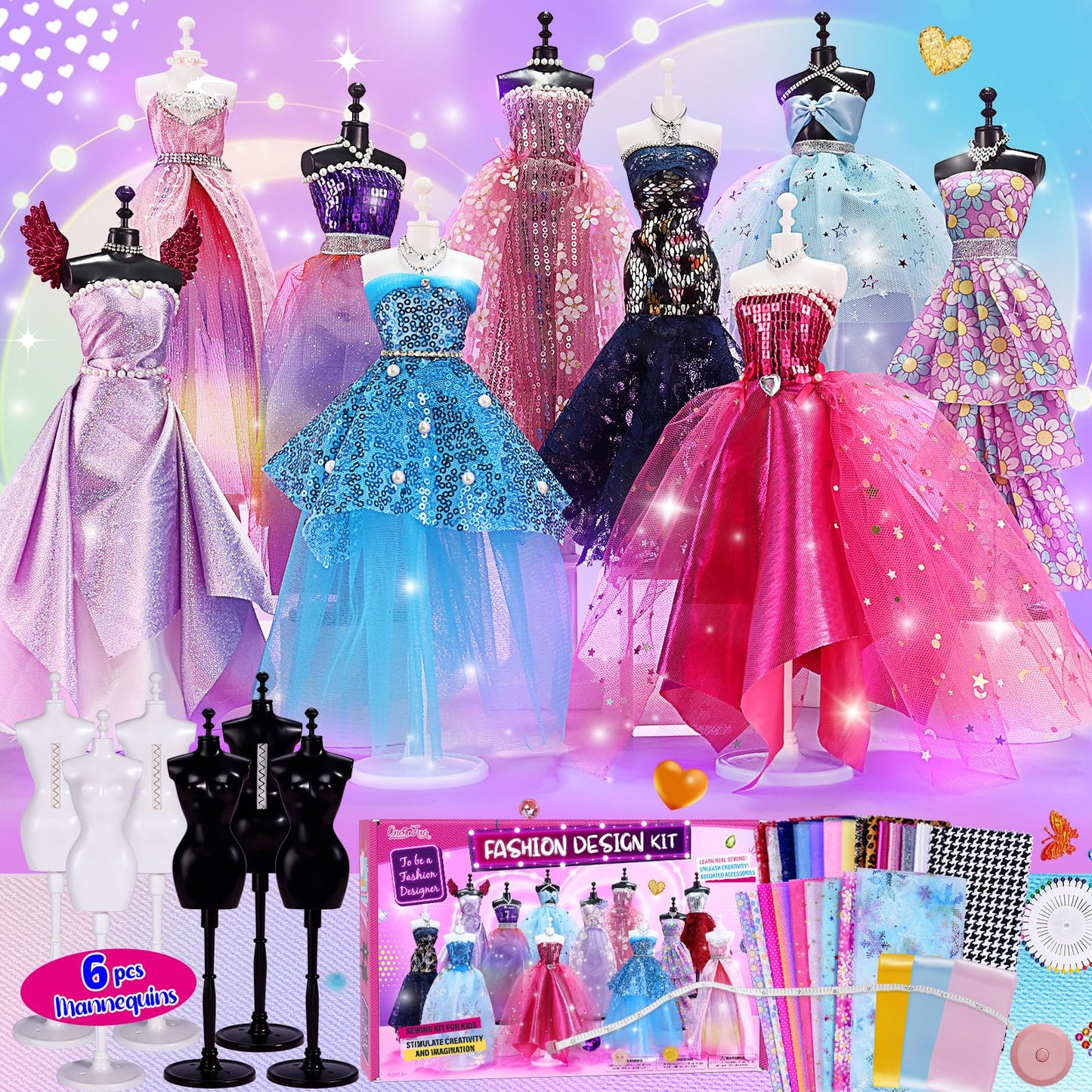 1000+Pcs Fashion Design Kit for Girls with 6 Mannequins - Sewing Kit for Kids Ages 6-12,Learning Craft Toys DIY Arts & Crafts for Girls Age 6, 7, 8, 9, 10-12, Gifts for Teen Girl