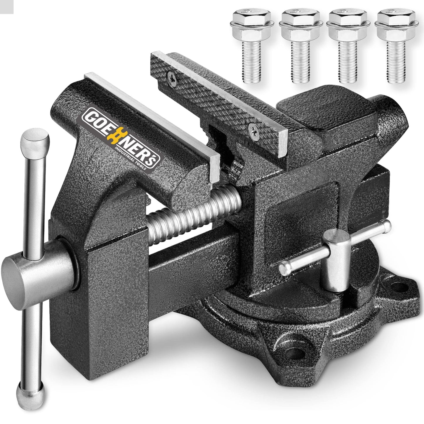 Bench Vise, 4-1/2" Vice for Workbench, Utility Combination Pipe Home Vise, Forged Steel Design, Swivel Base Bench for Woodworking with 4 mounting Bolts