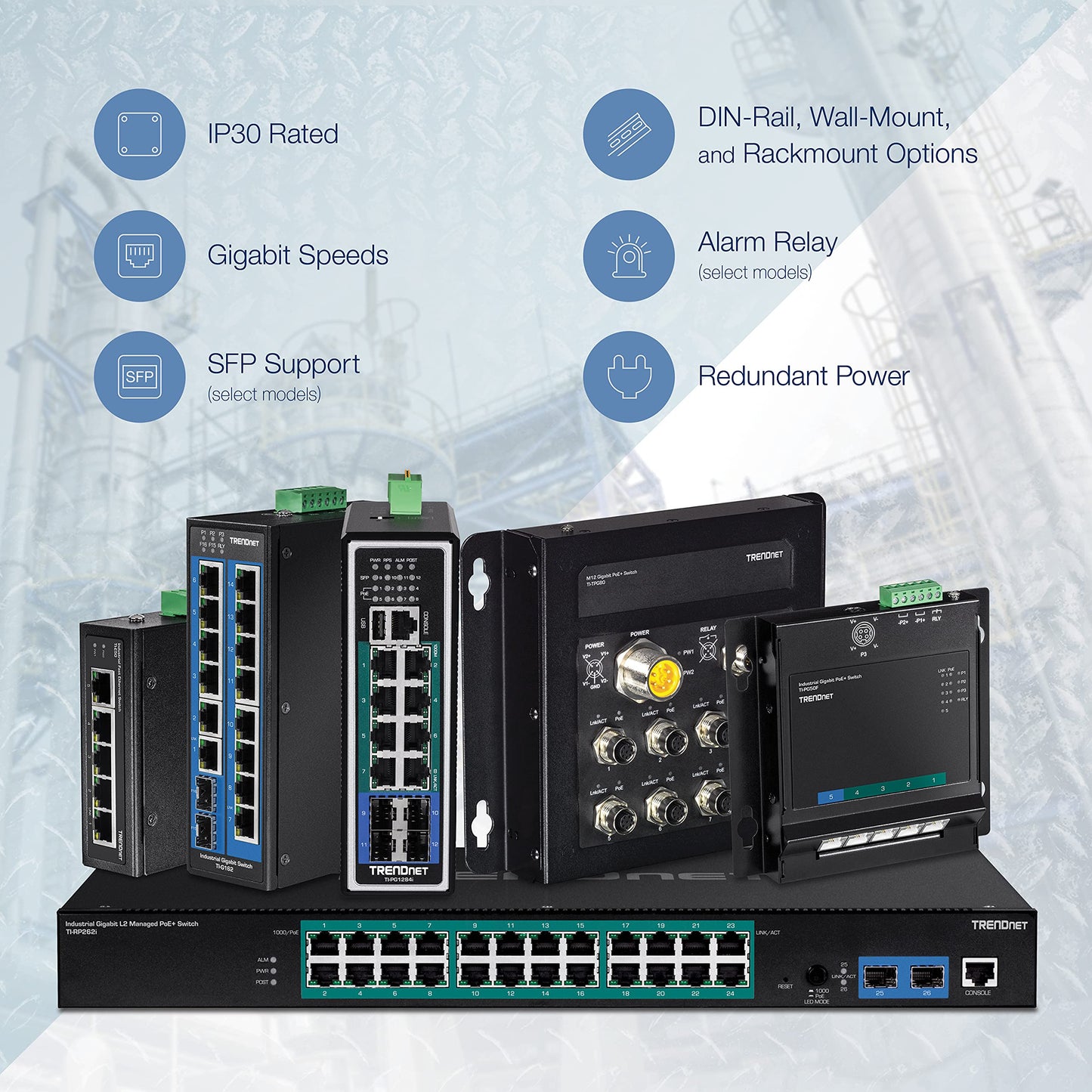 TRENDnet 5-Port Hardened Industrial Gigabit DIN-Rail Switch, 10 Gbps Switching Capacity, IP30 Rated Network Switch (-40 to 167 ºF), DIN-Rail & Wall Mounts Included, Lifetime Protection, Black, TI-G50