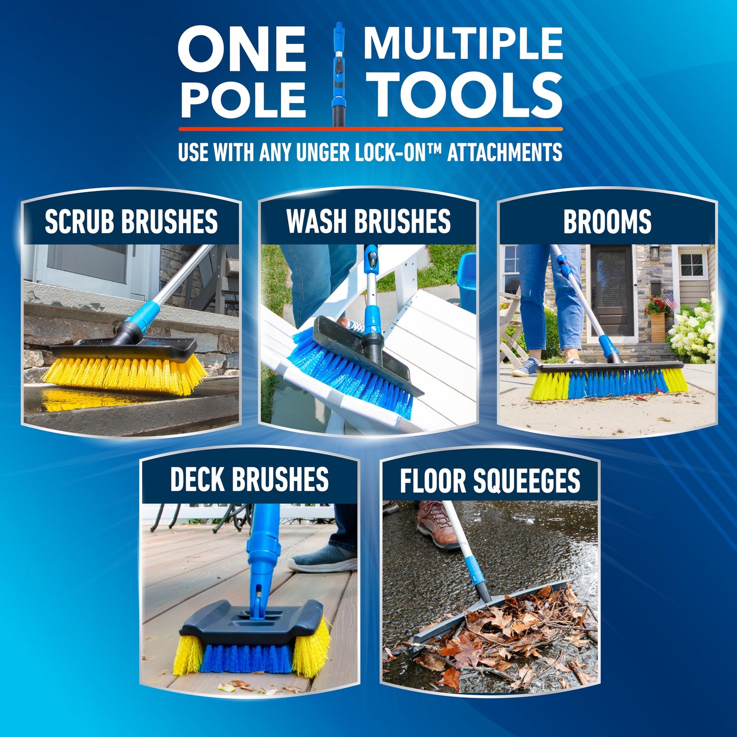 Unger Lock-On EZ Extend Pro Telescopic Pole, Extension from 2.6’ to 5.3’, Aluminum Extendable Poles for Indoor/Outdoor, Floor and High-Access Cleaning, Use with Squeegees, Broom Heads, Brushes & More