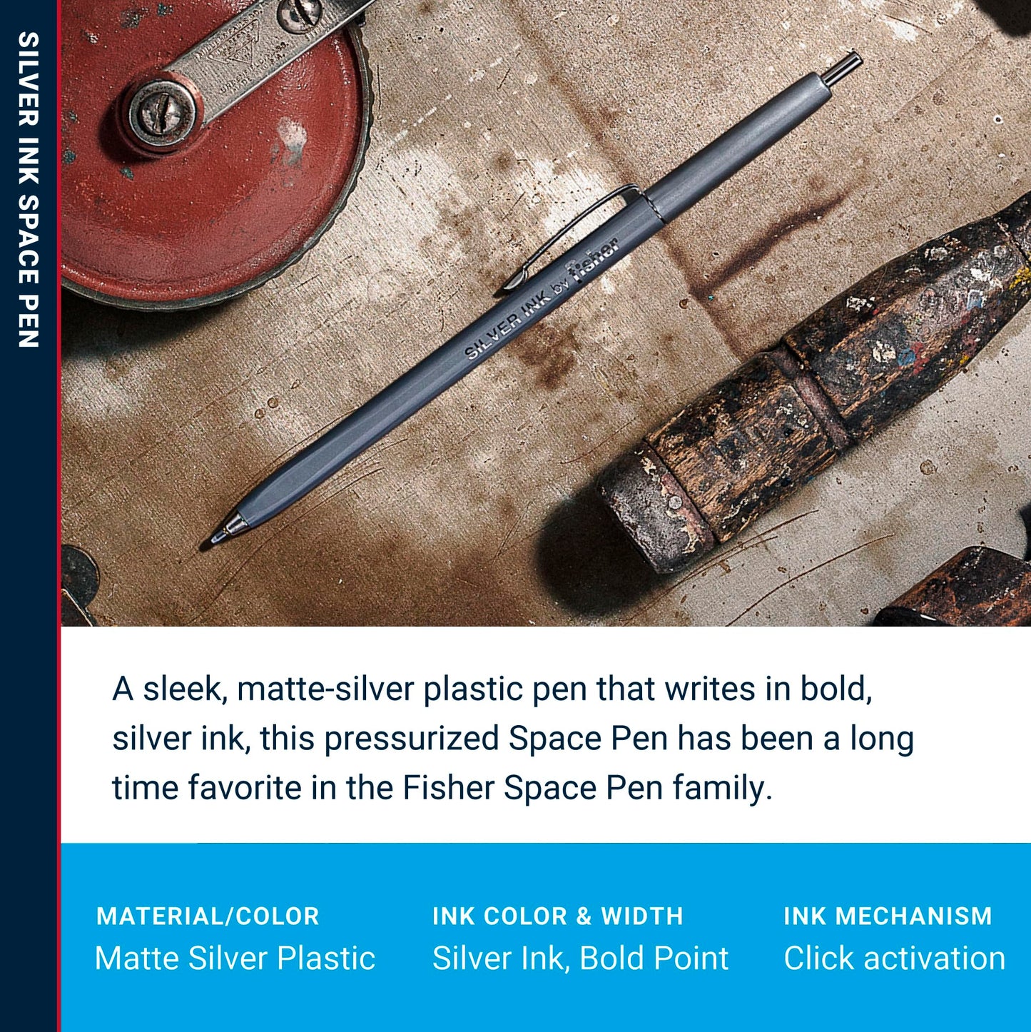 Fisher Space Pen Silver Ink Space Pen, Pressurized Ballpoint Pen, Writes Upside Down and in Extreme Temperatures, Silver Metallic Ink, Bold Point, Made in the USA, 2 Pack