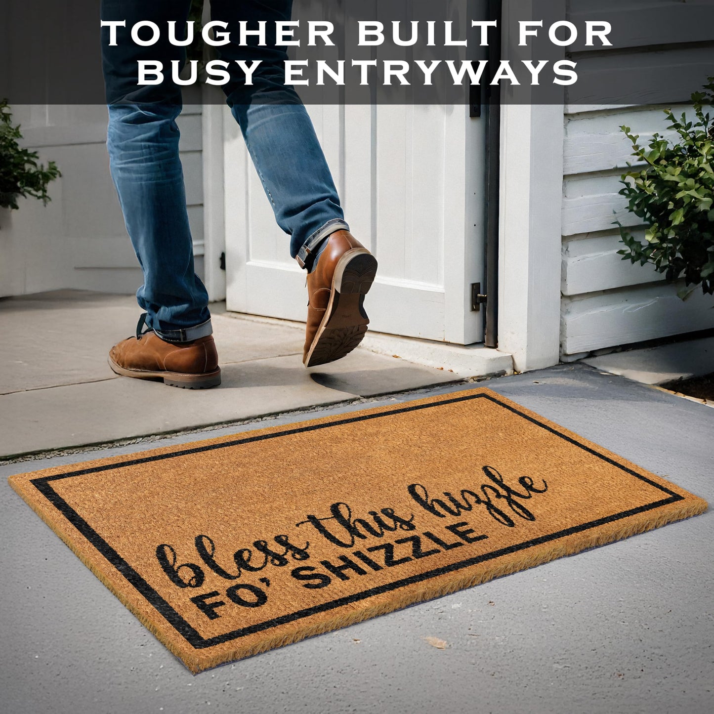 Bless This Hizzle Fo Shizzle Door Mat 30x17 Inch, Funny Doormat for Covered Outside Area, Welcome Mat Coir Decor w/Non-Slip PVC Backing