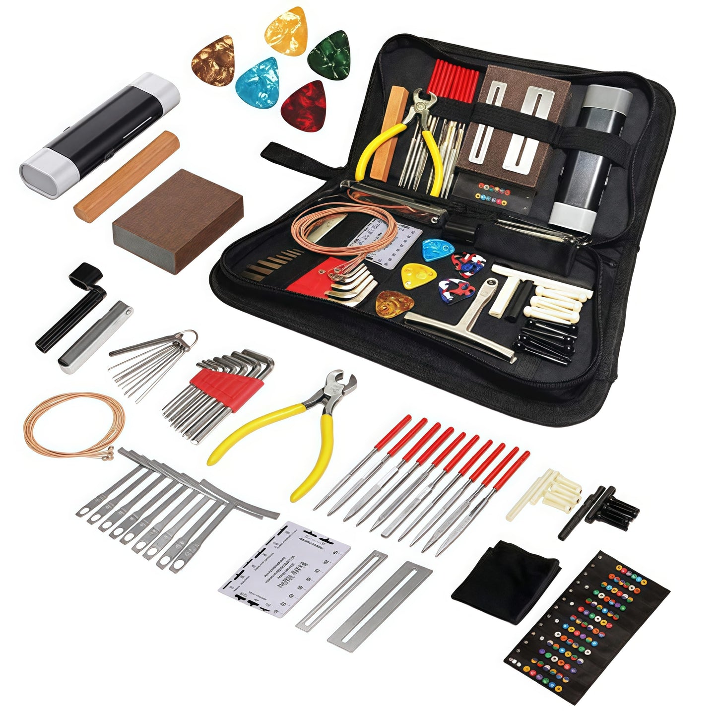 72 PCS Guitar Repair Tool Kit, Professional Guitar Repair Maintenance Kit Including Guitar Strings, Plectrums, Bridge, Guitar Code For Acoustic Electric Guitar Bass Ukulele