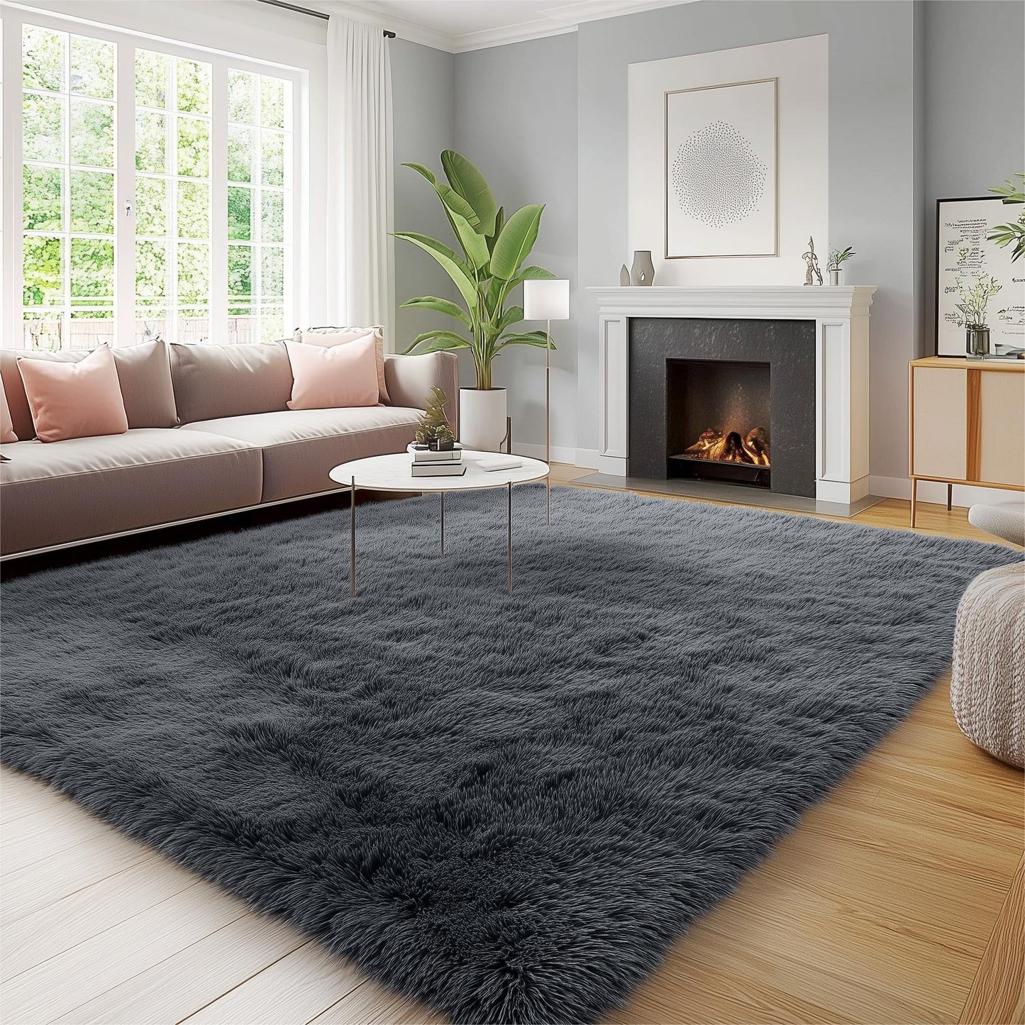 OLANLY Fluffy Area Rug for Living Room Bedroom, 5x8 Feet Soft Shaggy Non-Slip Carpet, Indoor Modern Plush Area Rugs for Kids Girls and Boys, Dorms, Nursery Rooms, Home Decor, Grey