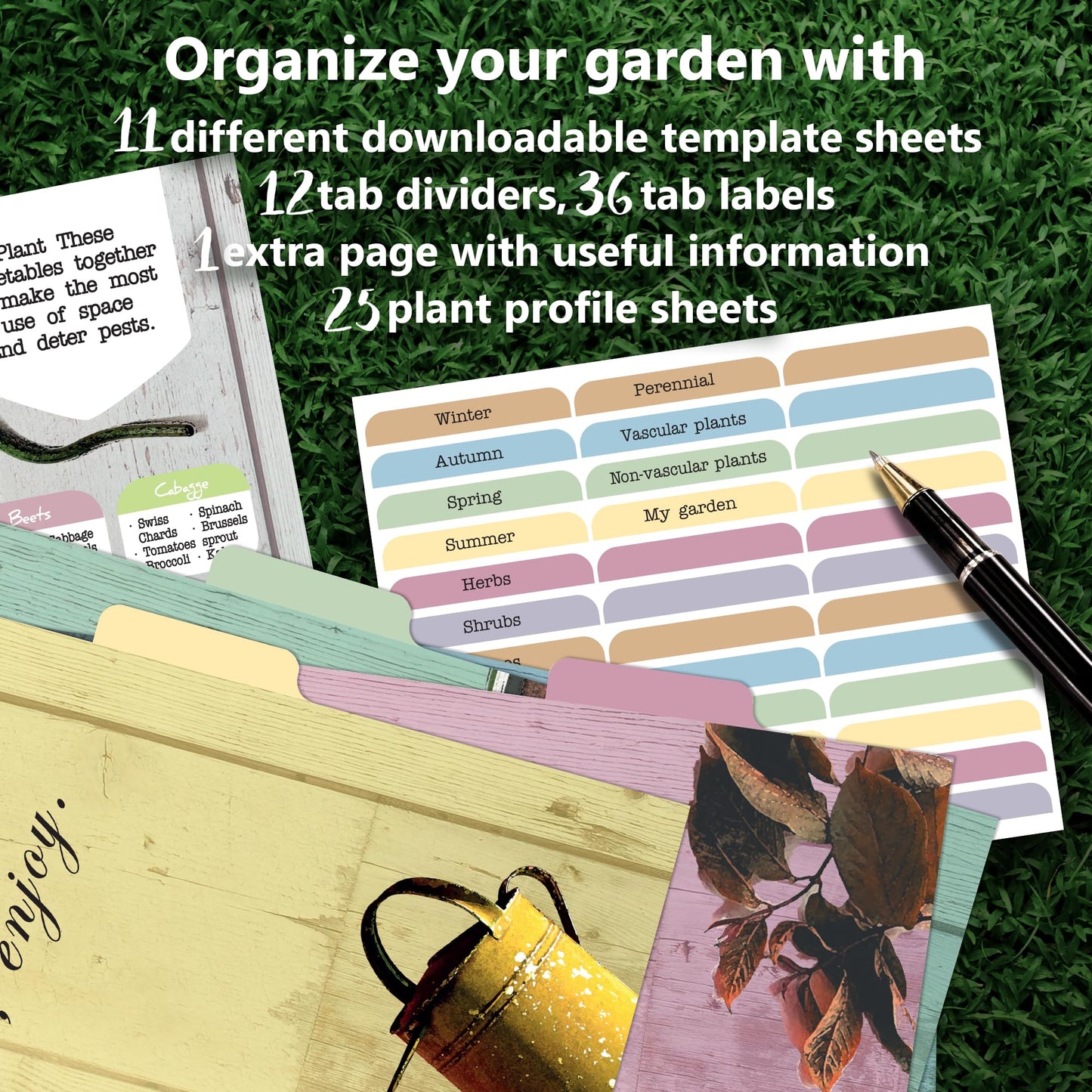 Garden Journal, 3 Ring Full Page 8.5x11" Binder. Seed Packet Organizer Kit, Perfect Planner & Almanac & Notebook for Gardeners and Farmers