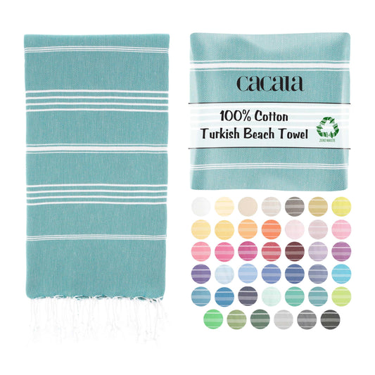 CACALA Pure Series Turkish Bath Towels – Traditional Peshtemal Design for Bathrooms, Beach, Sauna – 100% Natural Cotton, Ultra-Soft, Fast-Drying, Absorbent – Warm, Rich Colors with Stripes Aqua