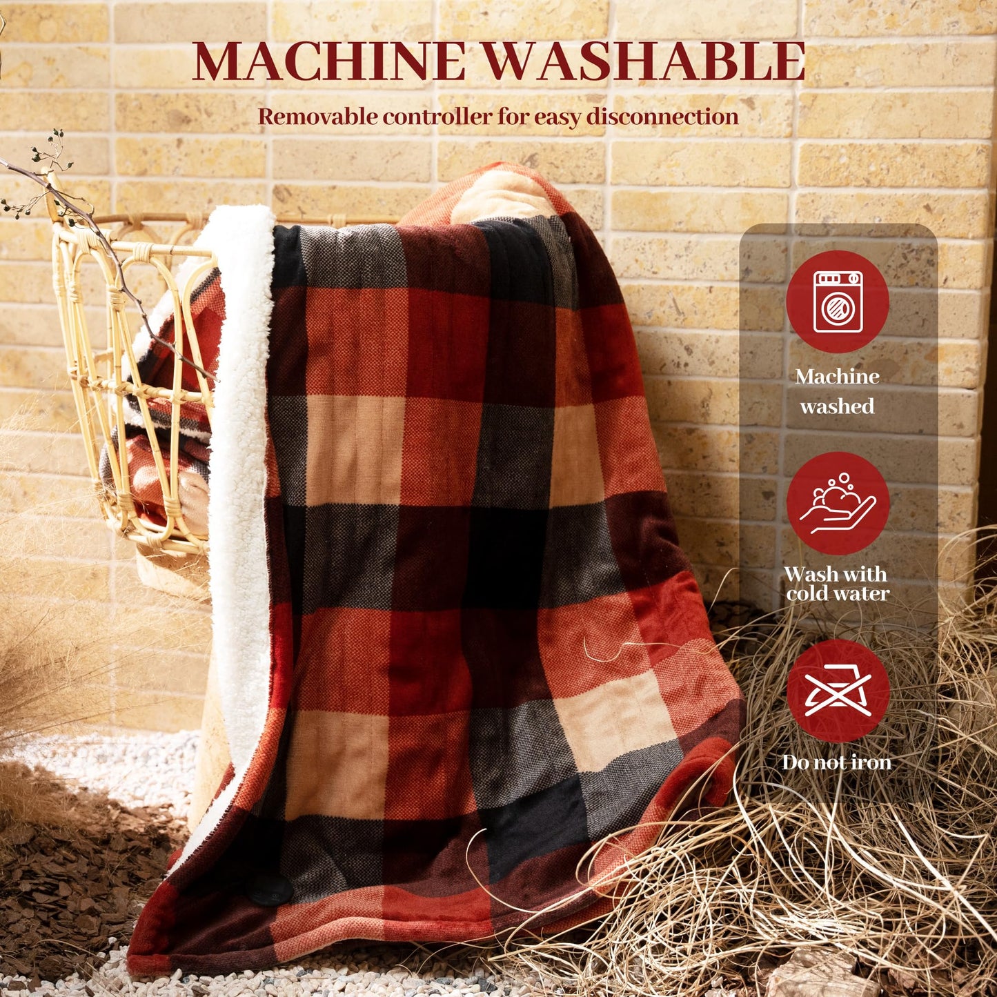 GOTCOZY Heated Blanket Electric Throw 50''X60''- Electric Throw Blanket with One Touch Button 10 Heating Level & 9 Time Settings Heating Blanket, Machine Washable (Check RedBlack)