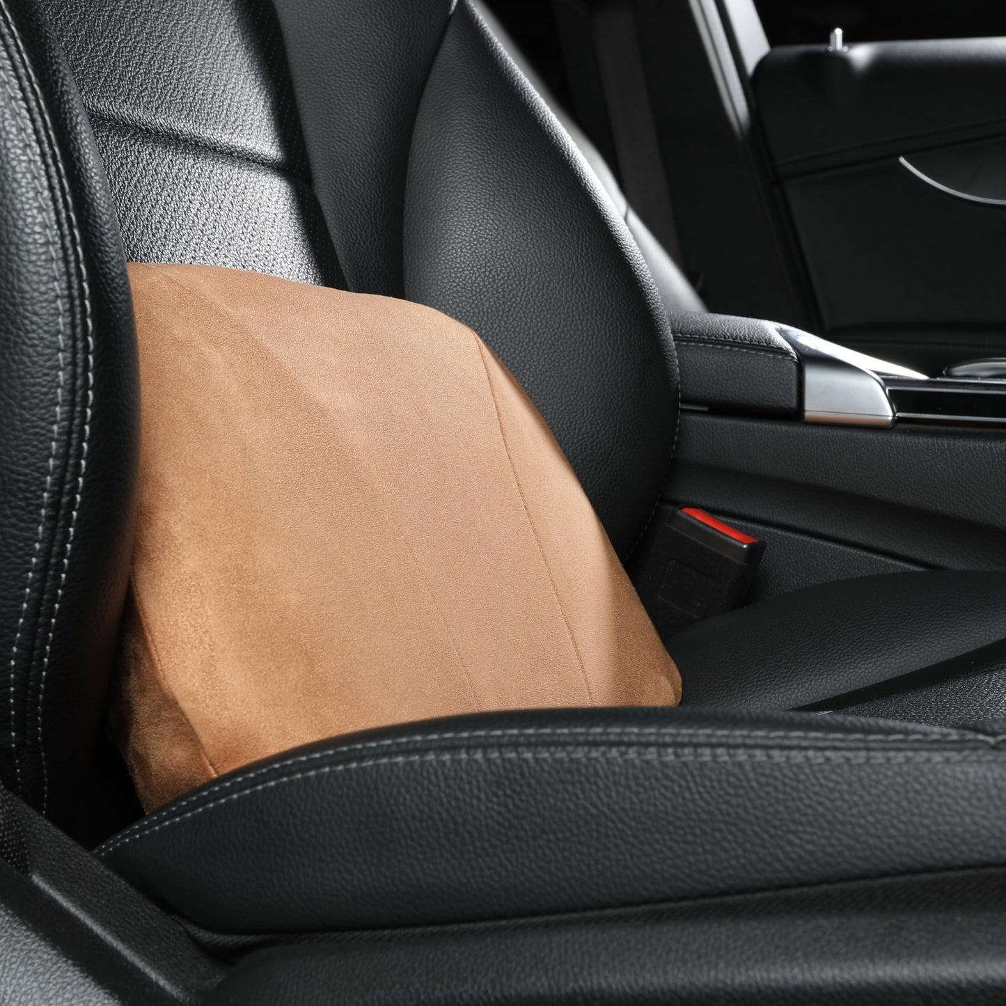 POKSRI Lumbar Support Pillow,Back Pain Relief Cushion,fits Tightly Around the Waist,Memory Foam,Skin-Friendly Suede Fabric,fit Car Drive,Office Chair,Rest seat,Improve Posture,Portable,39x22cm