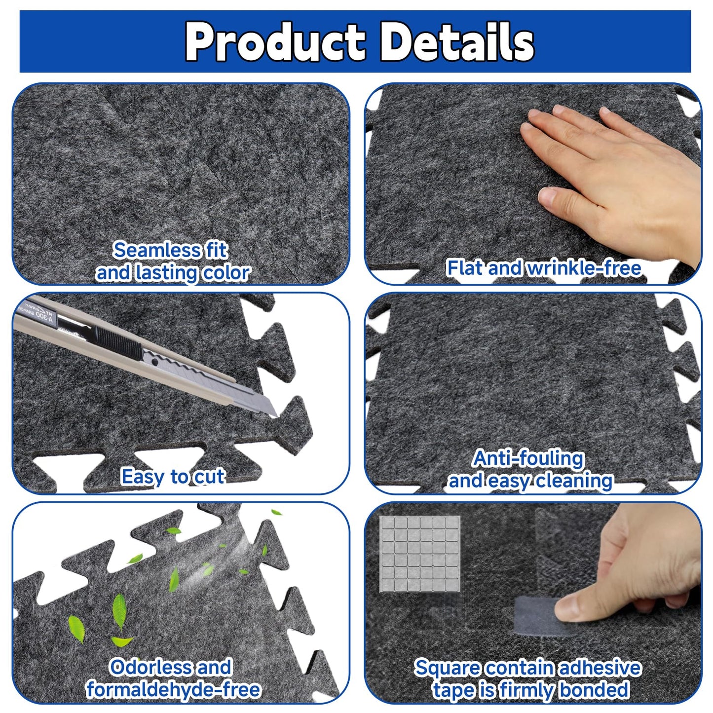 16 Pcs Thick Sound Absorbing Interlocking Floor Mats, 11"x11"x0.4" High Density Non-Slip Anti-Vibration Rug for Music Studio, Drum & Piano Room - Grey