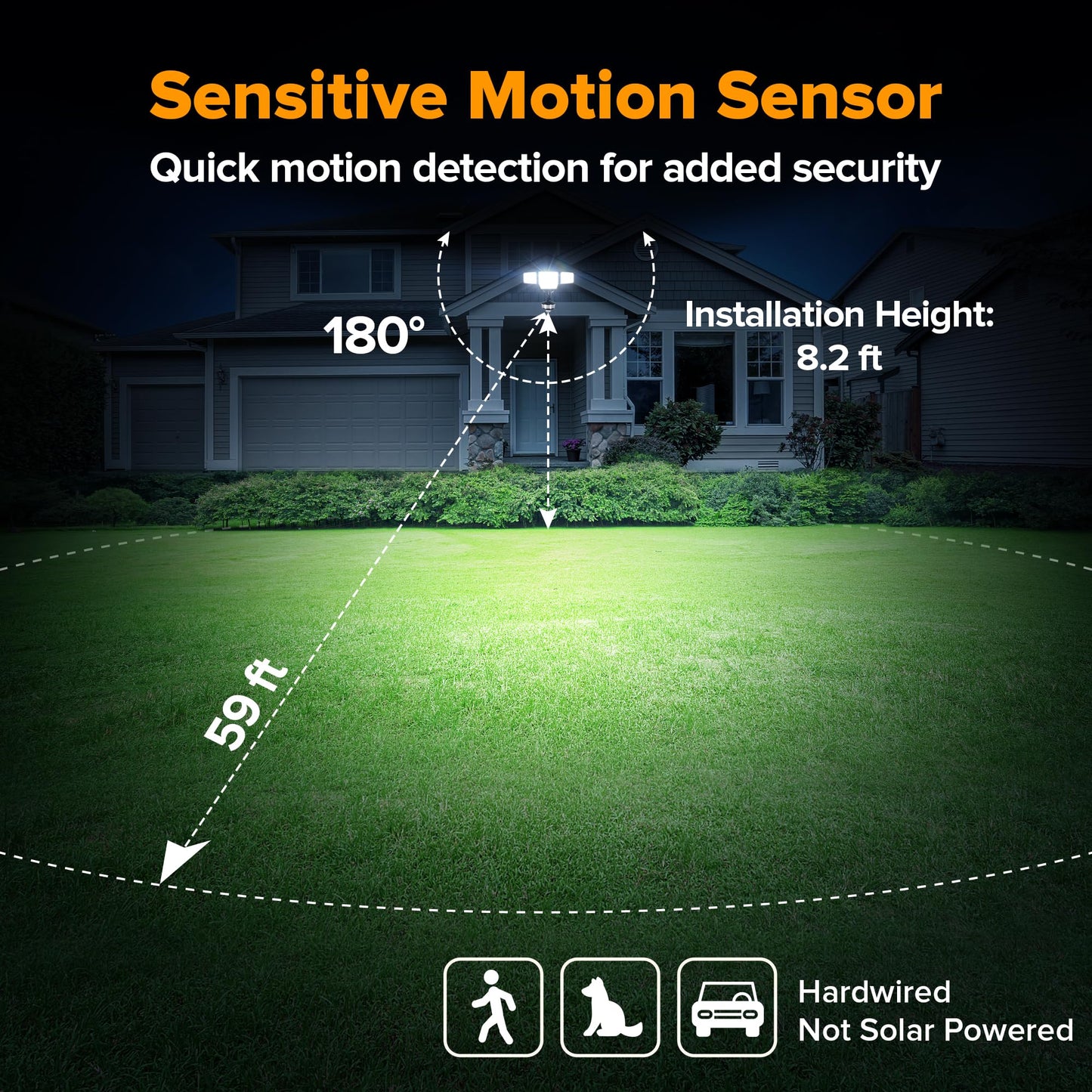 LUTEC 84W 9500LM LED Security Light Motion Sensor Outdoor Lights with Night Light, 4 Head LED Flood Lights Outdoor 5000K Daylight, IP65 Waterproof, Motion Detected Lights for Outside (Black)