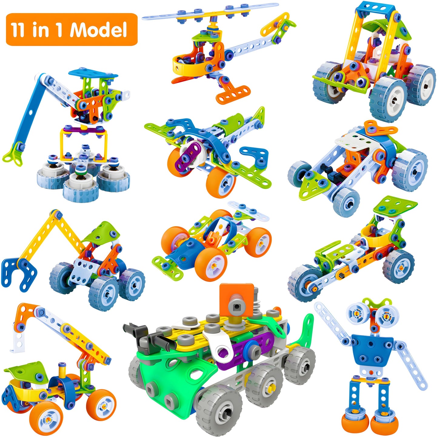 MOONTOY 175 Pieces STEM Building Toys for Kids Ages 4-8, Erector Set Construction Engineering Kit, 11-in-1 Creative Learning Activities, Birthday Gift for 4 5 6 7 Year Old Boys Girls